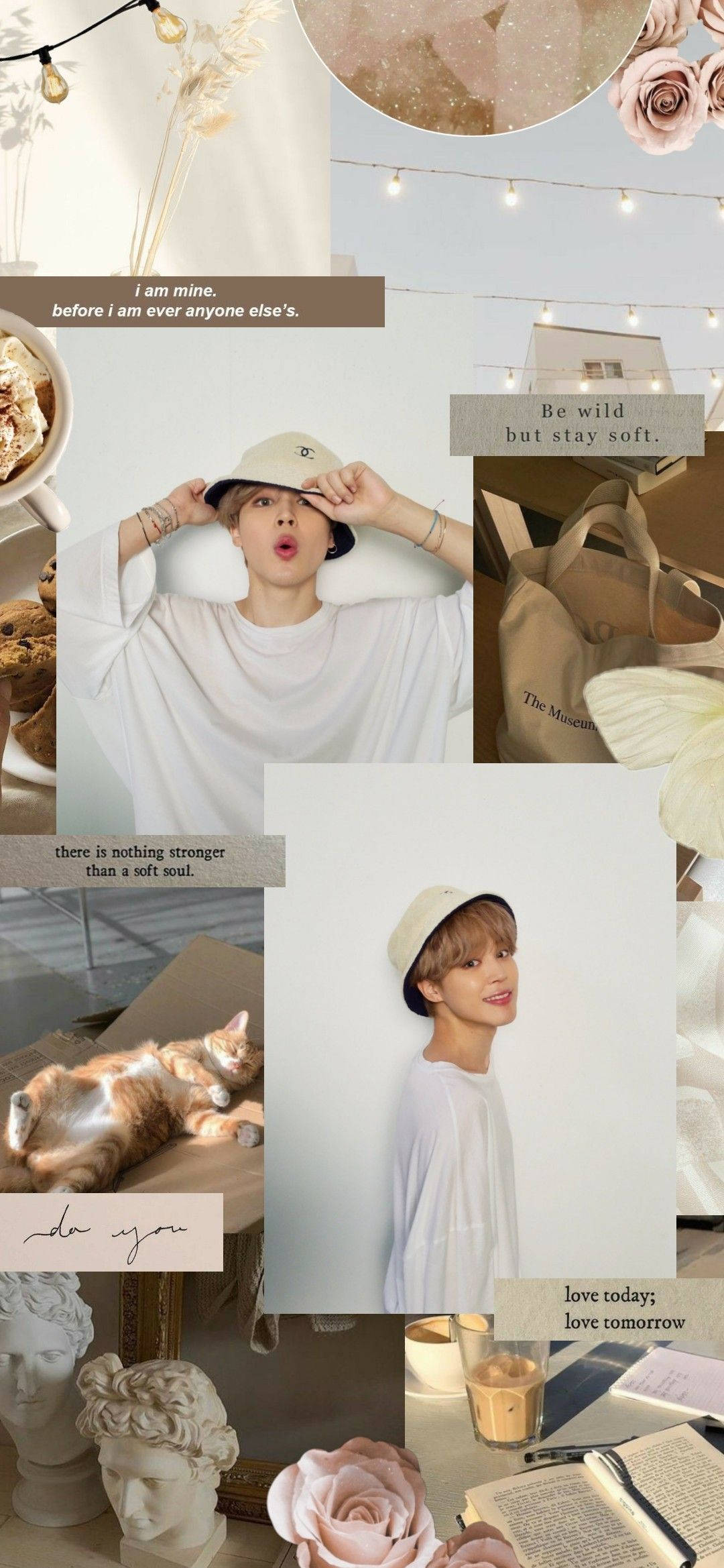 Colaj estetic bej cu Jimin din BTS Fundal