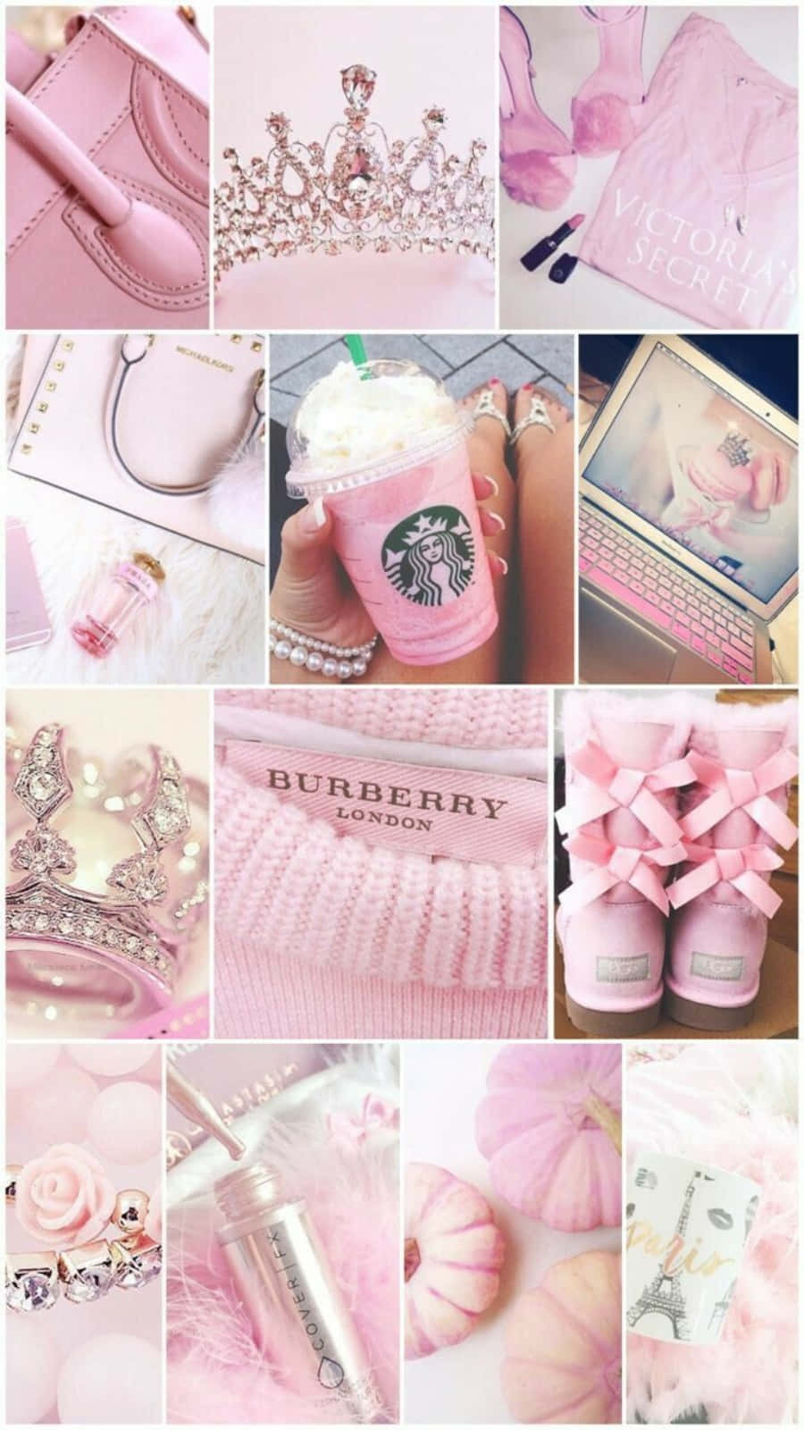 Colaj estetic roz cu Frappe Starbucks Fundal
