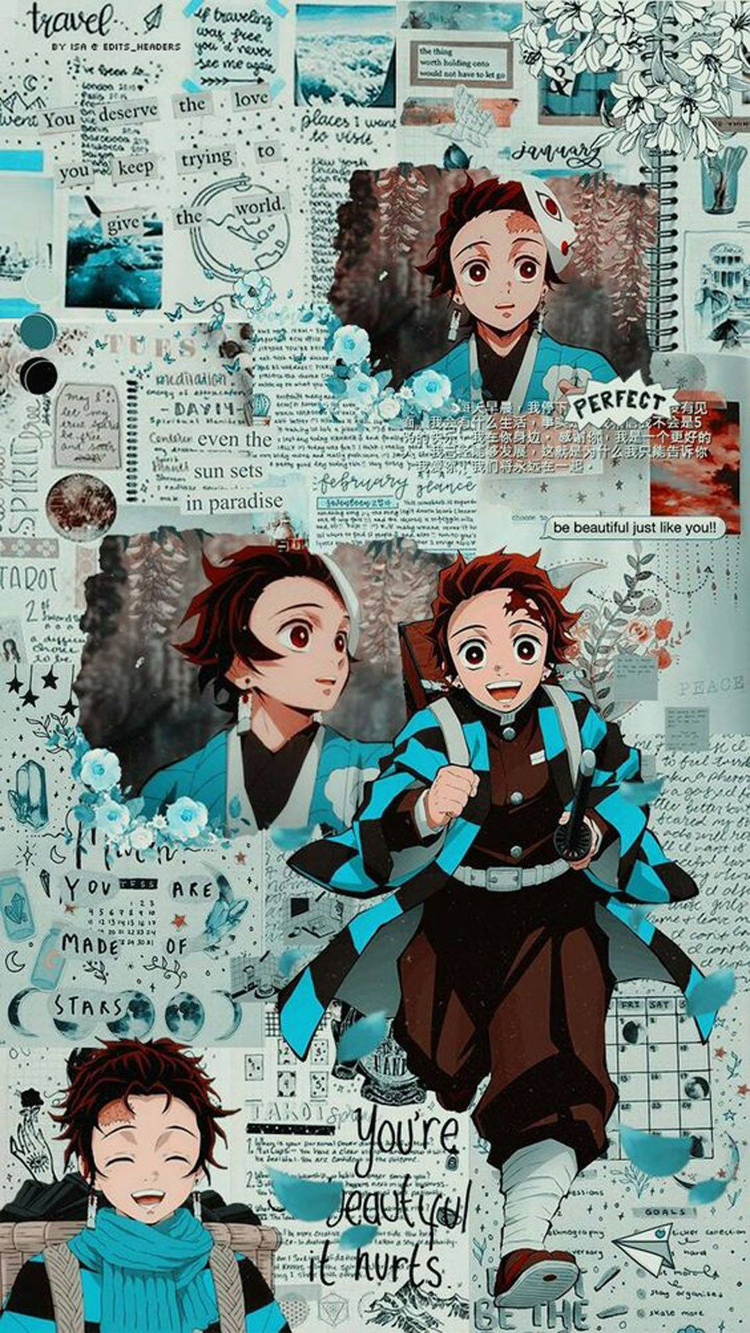 Colaj estetic Tanjiro Demon Slayer iPhone Fundal