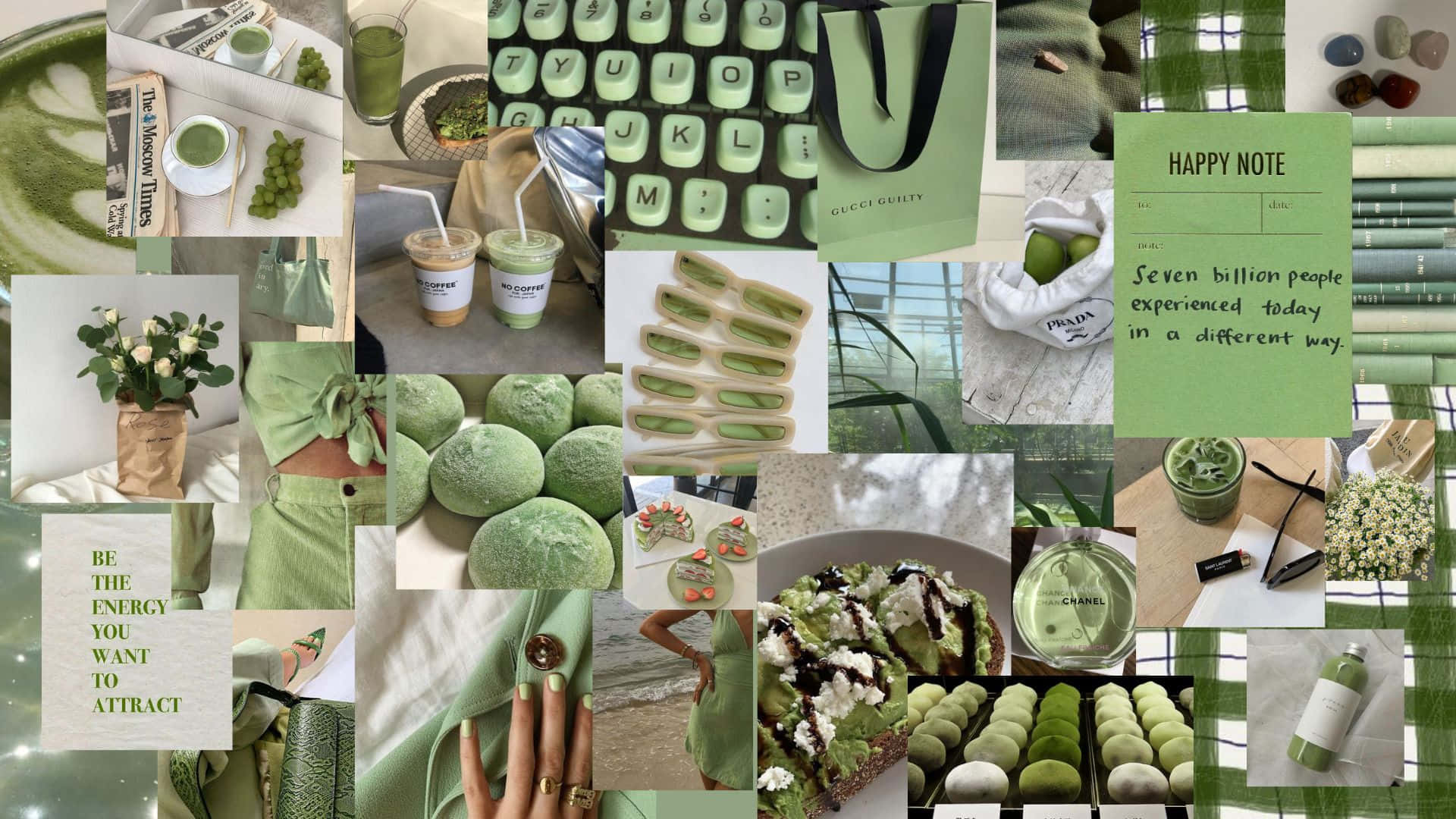 Colaj Pastel Estetic în Nuanțe de Verde Fundal