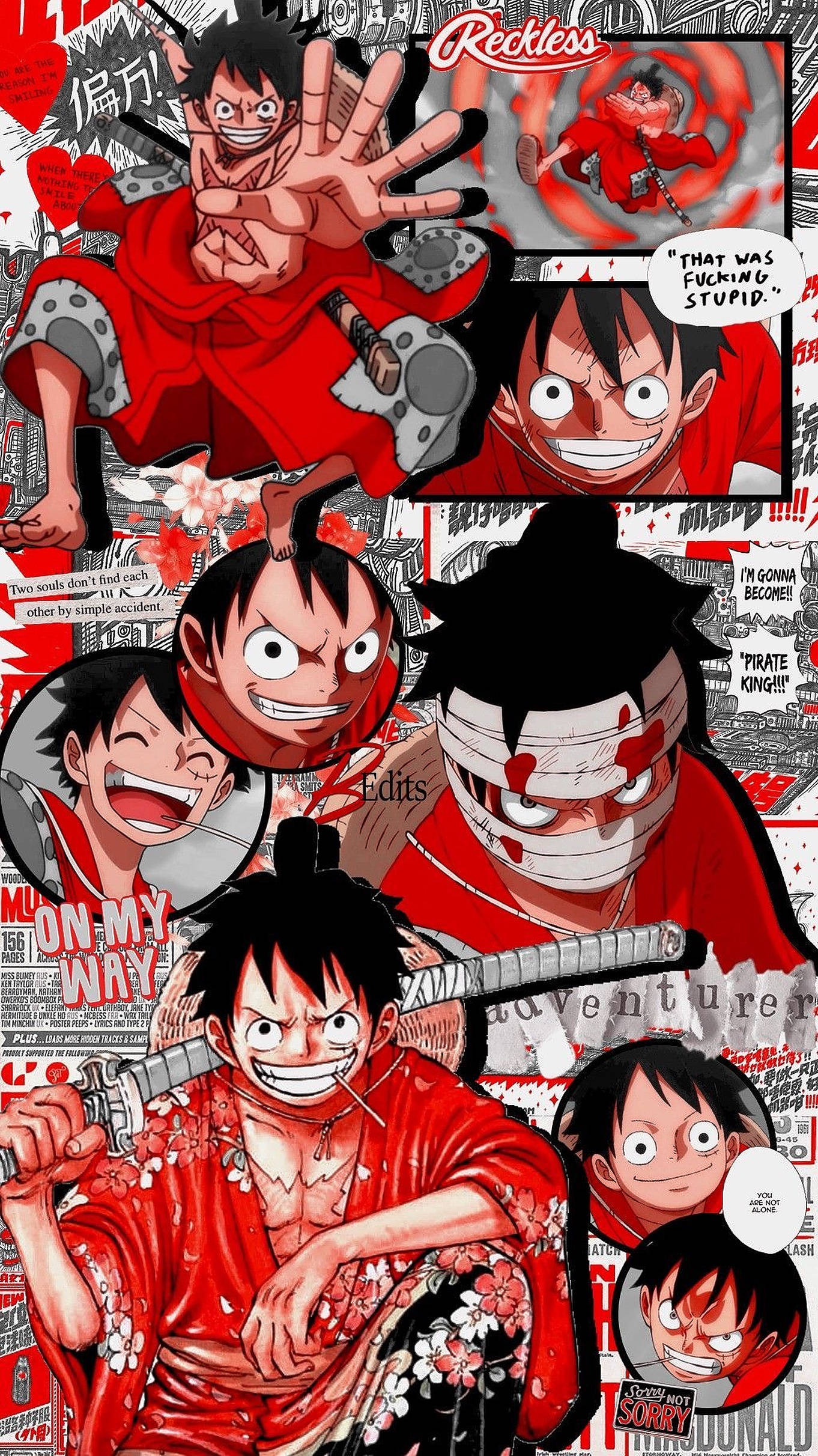 Colaj Roșu One Piece pentru iPhone Fundal