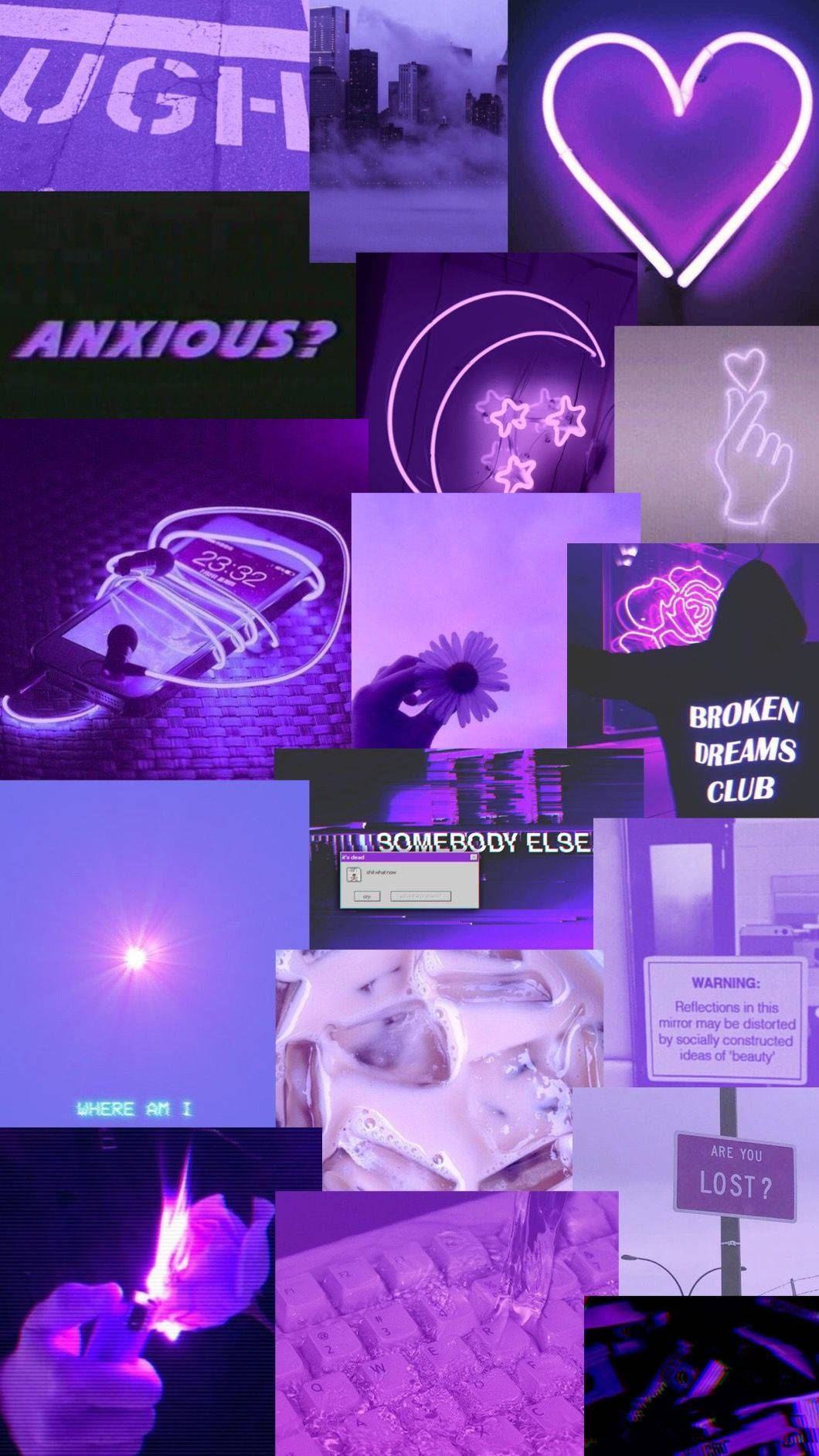 Colaj Tumblr mov pastel cu inimă neon Fundal