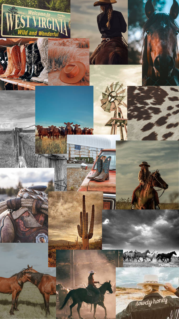 Colaj Western Country cu Multe Elemente Fundal