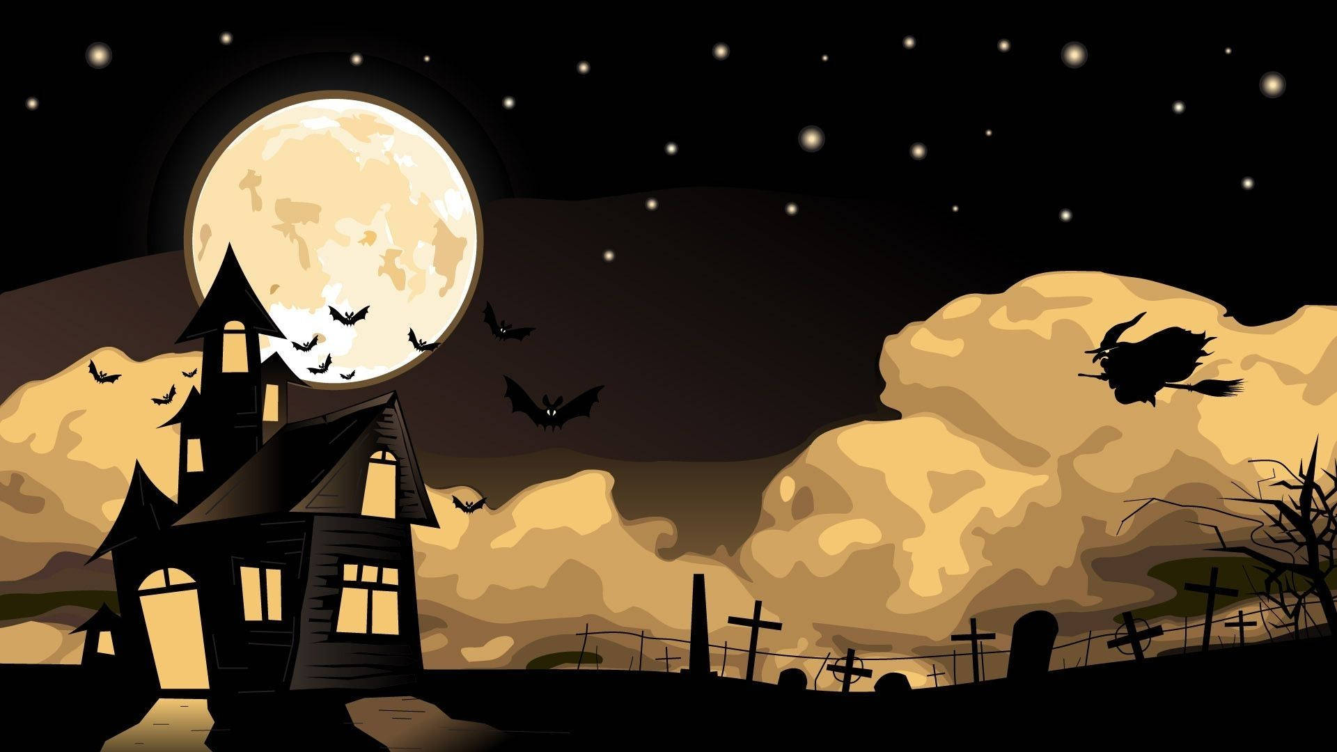 Conac înfiorător de Halloween în stil cartoon Fundal