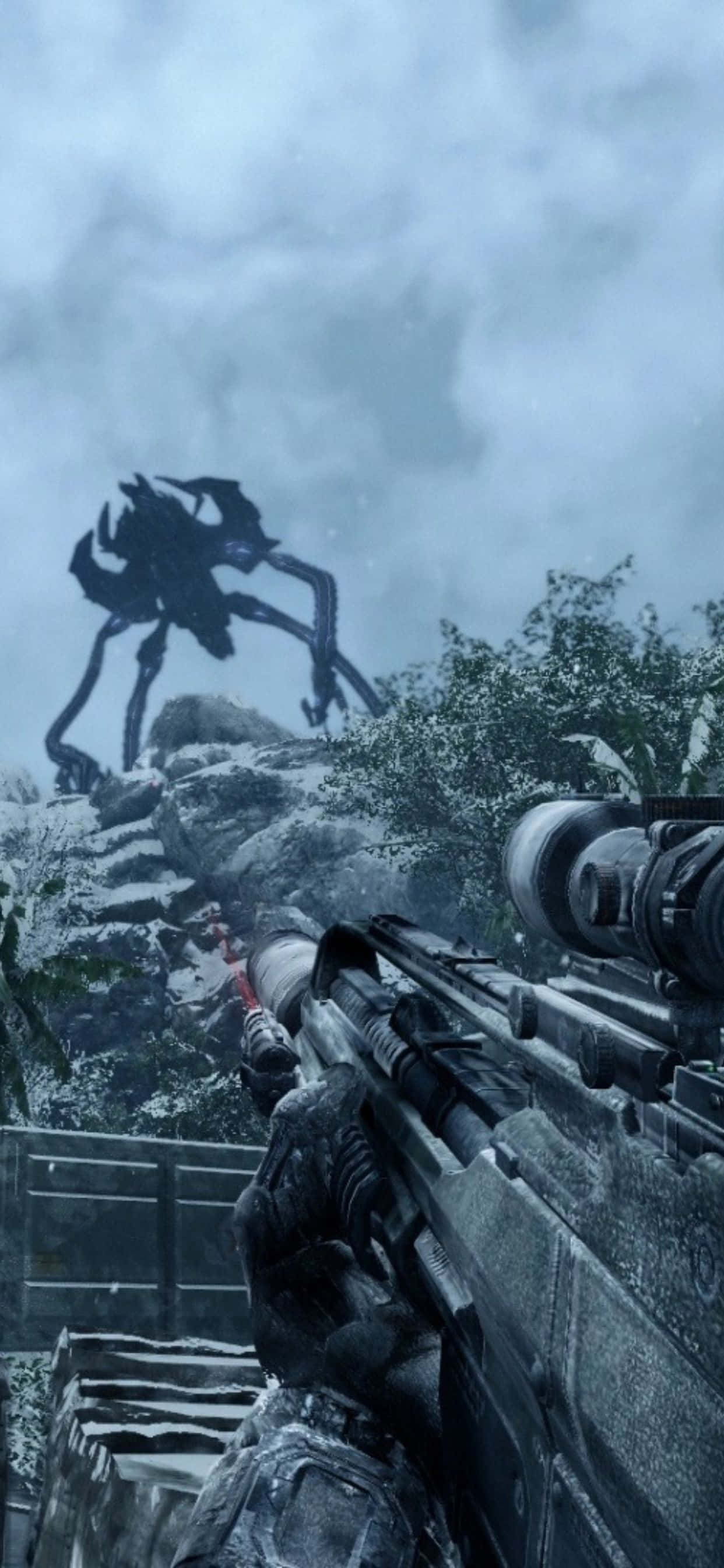 „Condu bătălia cu putere legendară și vizualuri pe iPhone Xs Max Crysis Warhead.” Fundal