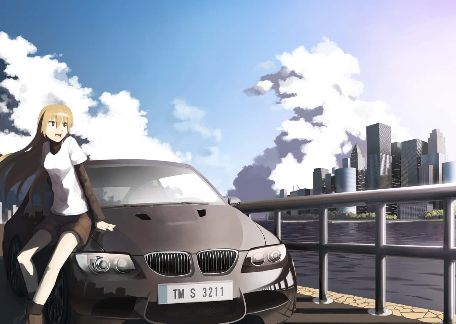 Condu Stilat cu Această Mașină Atractivă cu Tematică Anime Fundal