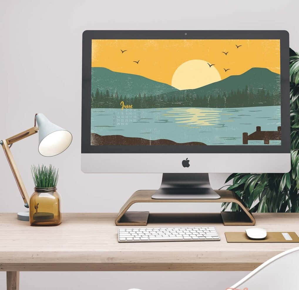 Configurație estetică de birou cu monitor de computer Fundal