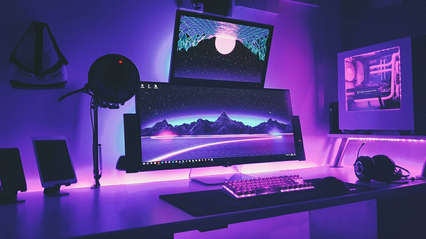 Configurație gaming cu două monitoare suprapuse Fundal
