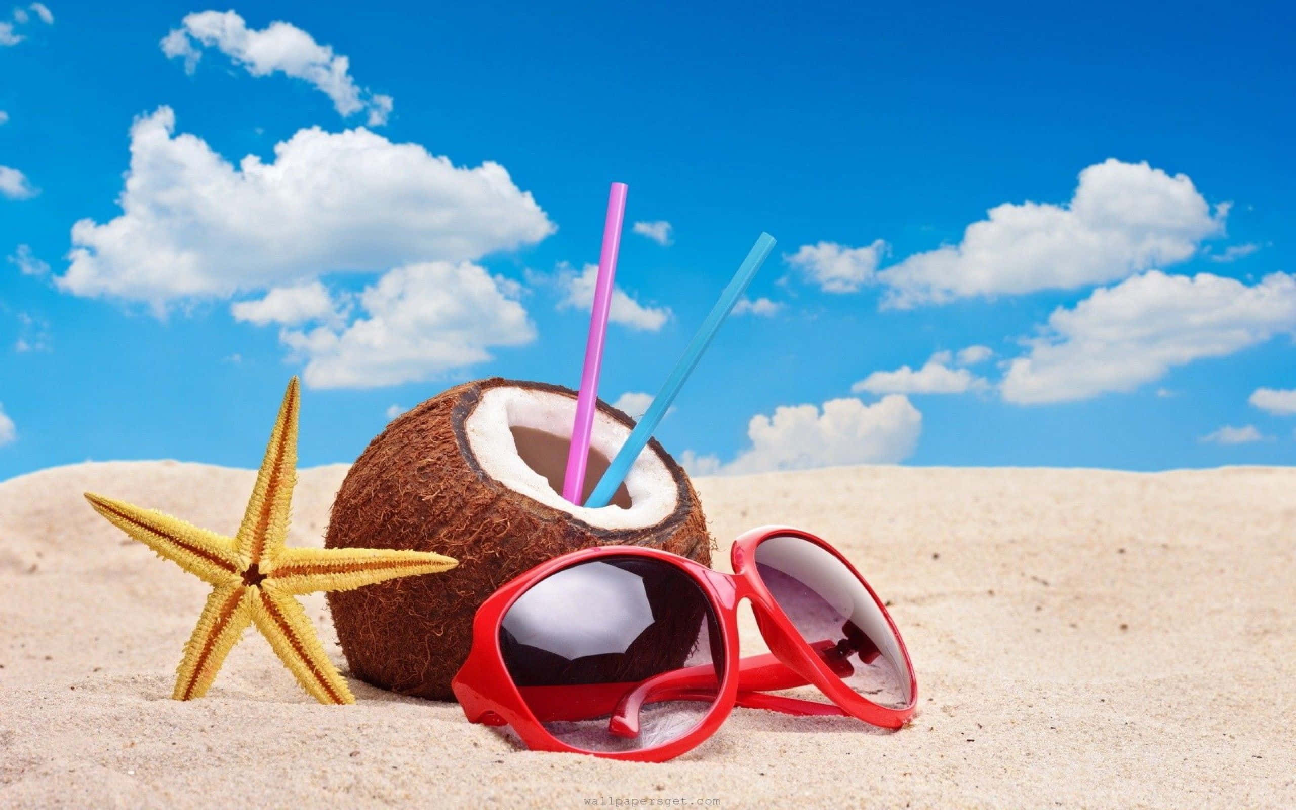 Cool Summer Coconut și Ochelari de Soare Fundal