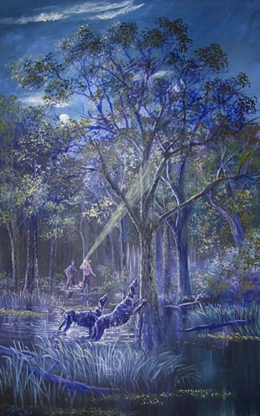 Coon Hunting Dogs Barking Tree Painting Fundal
