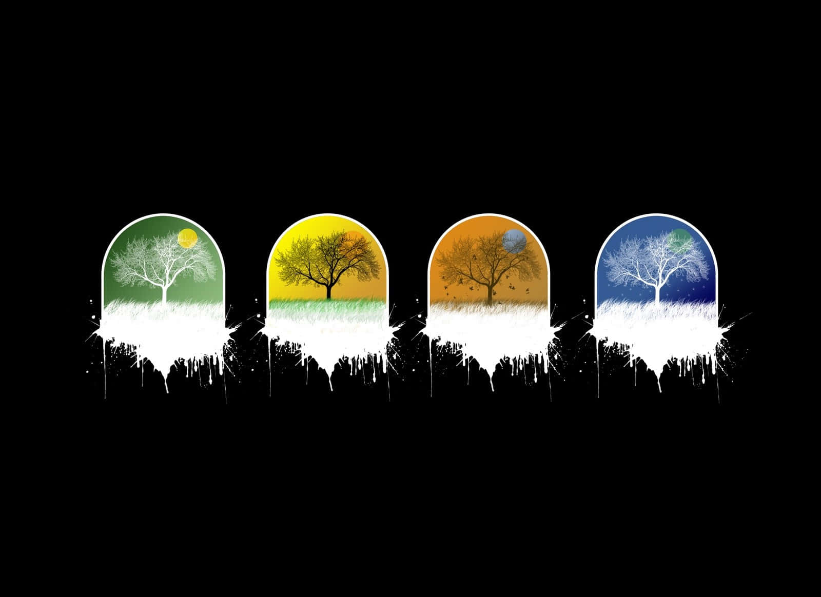 Copaci Abstracti în Patru Anotimpuri Artă Digitală Fundal
