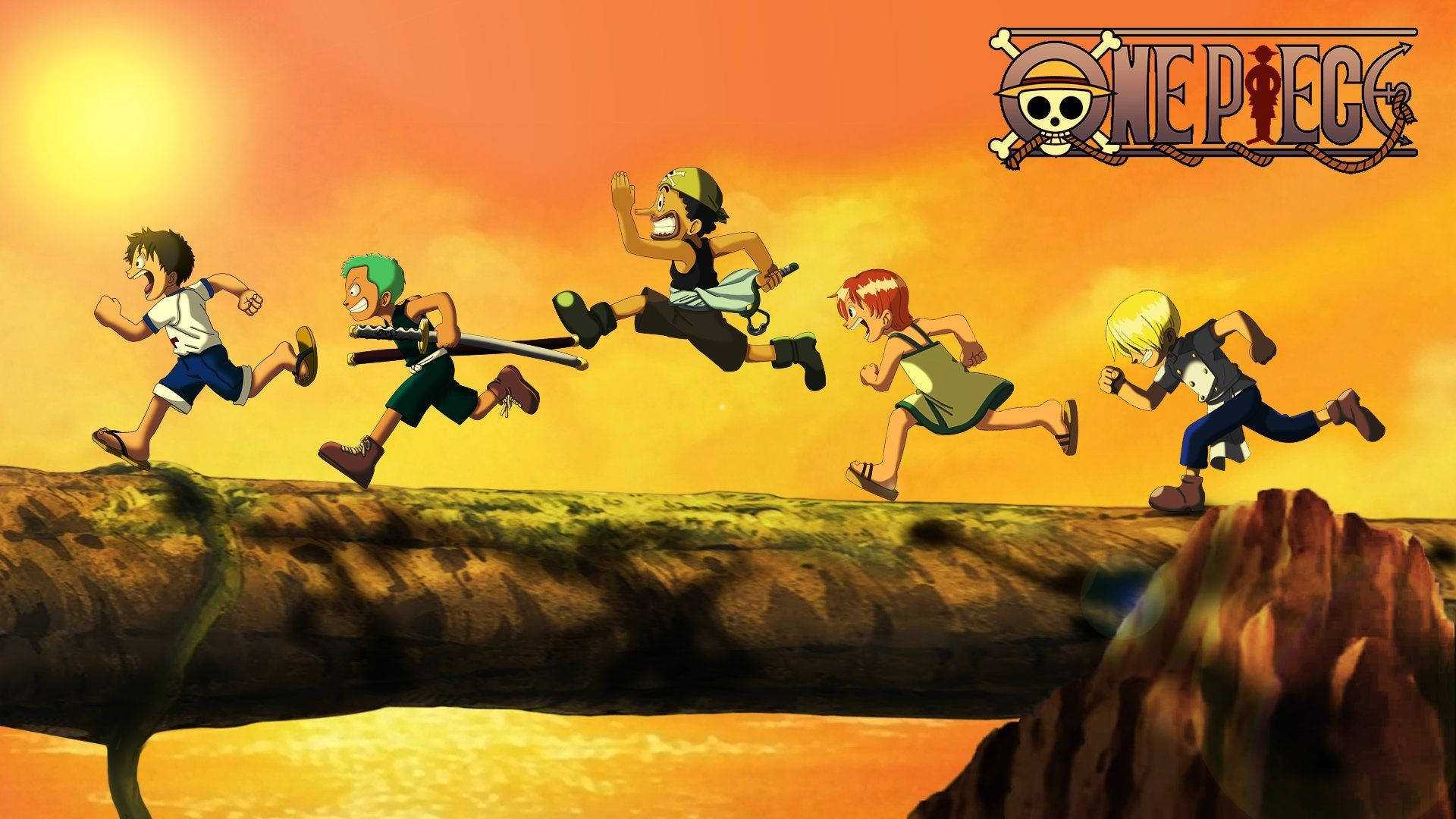 Copii din One Piece alergând unul după altul Fundal
