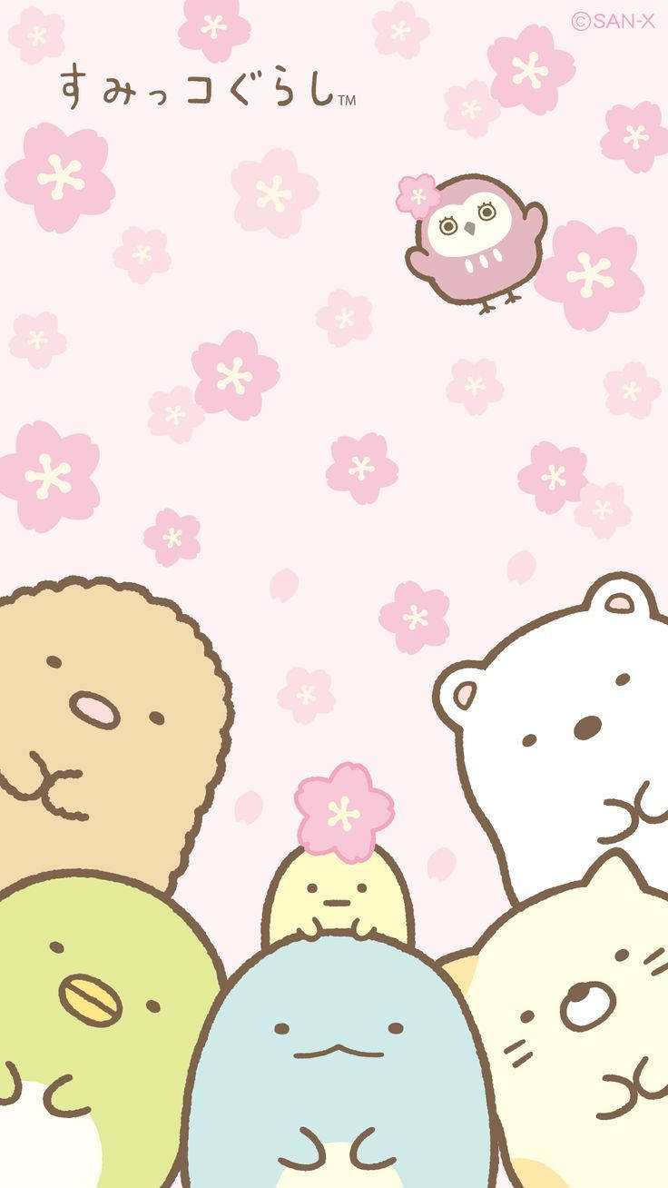 Tapet cu personaje kawaii Sumikko Gurashi grăsuțe. — Kawaii Fundal