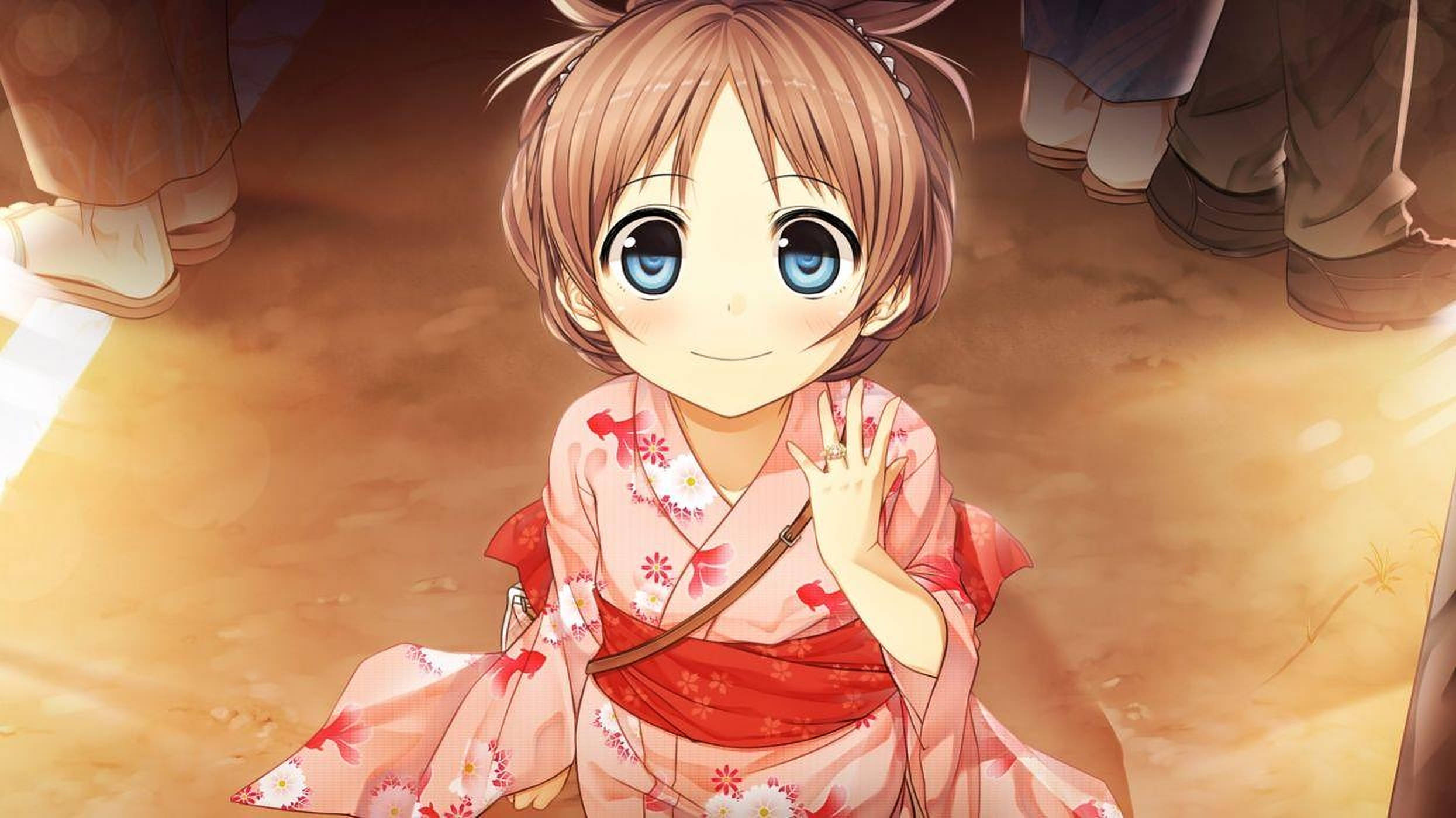 Copil Anime în Kimono Roșu Fundal