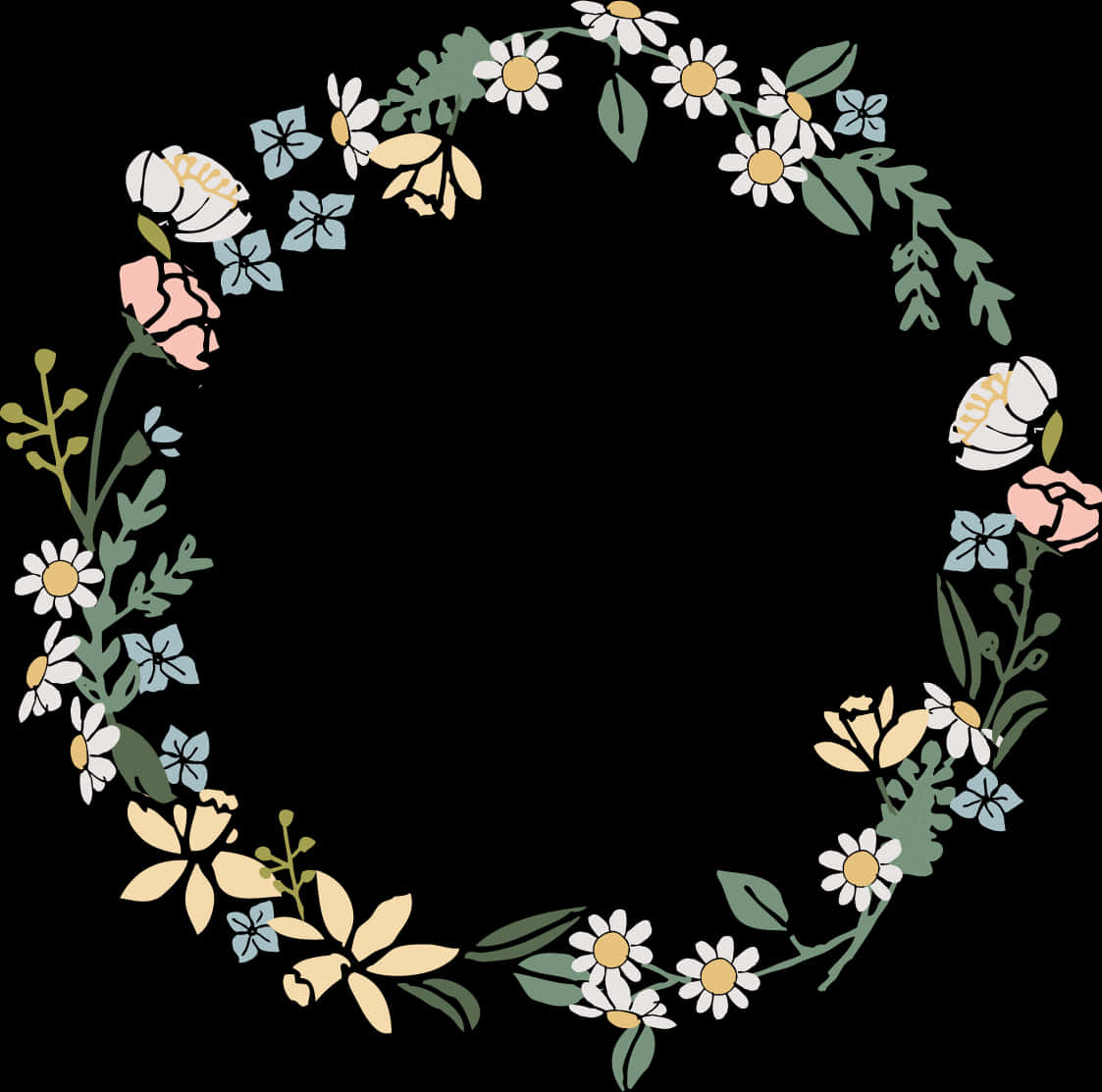 Coroană florală ilustrată pe fundal negru Fundal