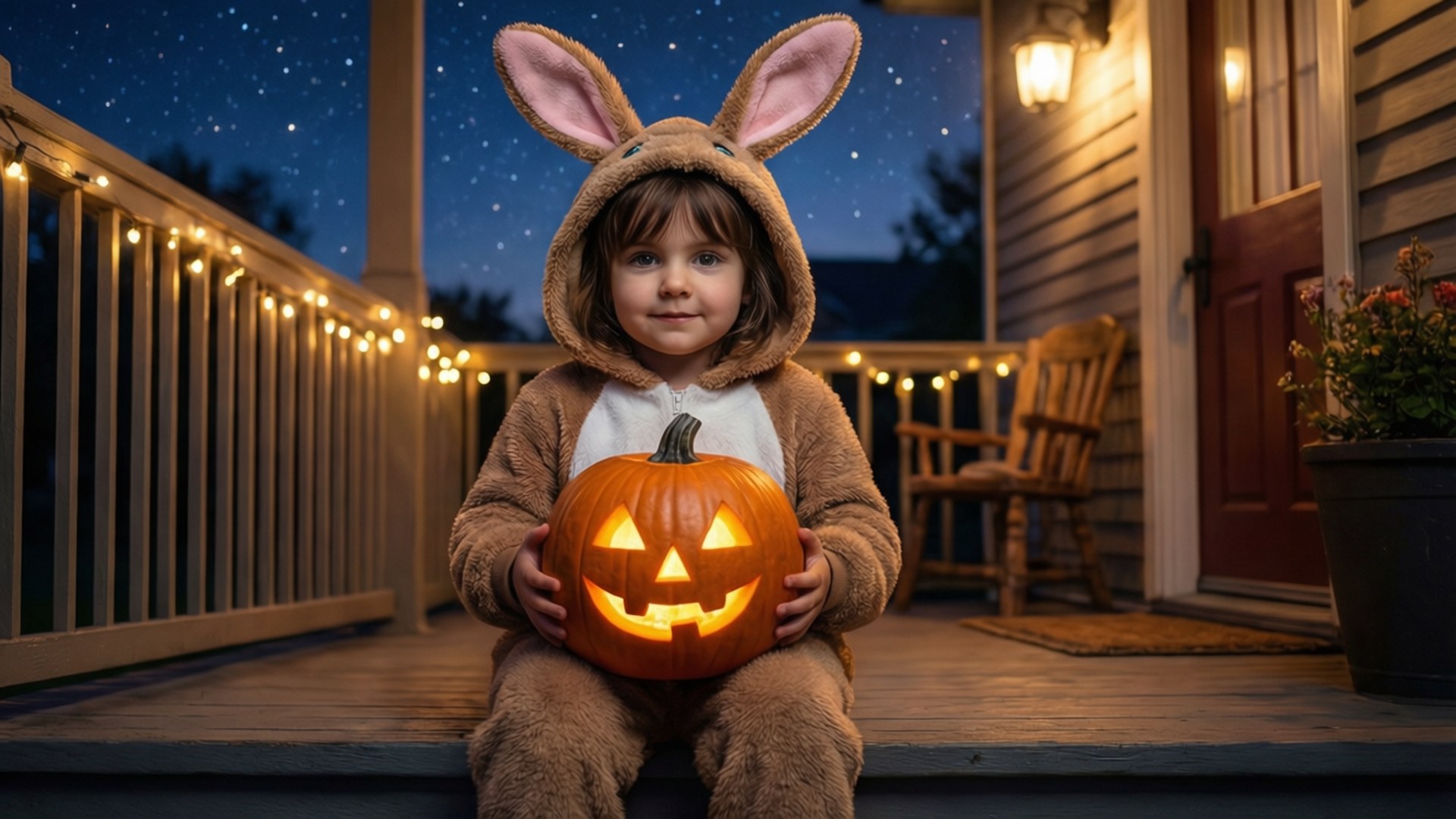 Costum de iepuraș și dovleac Jack-O'-Lantern Fundal