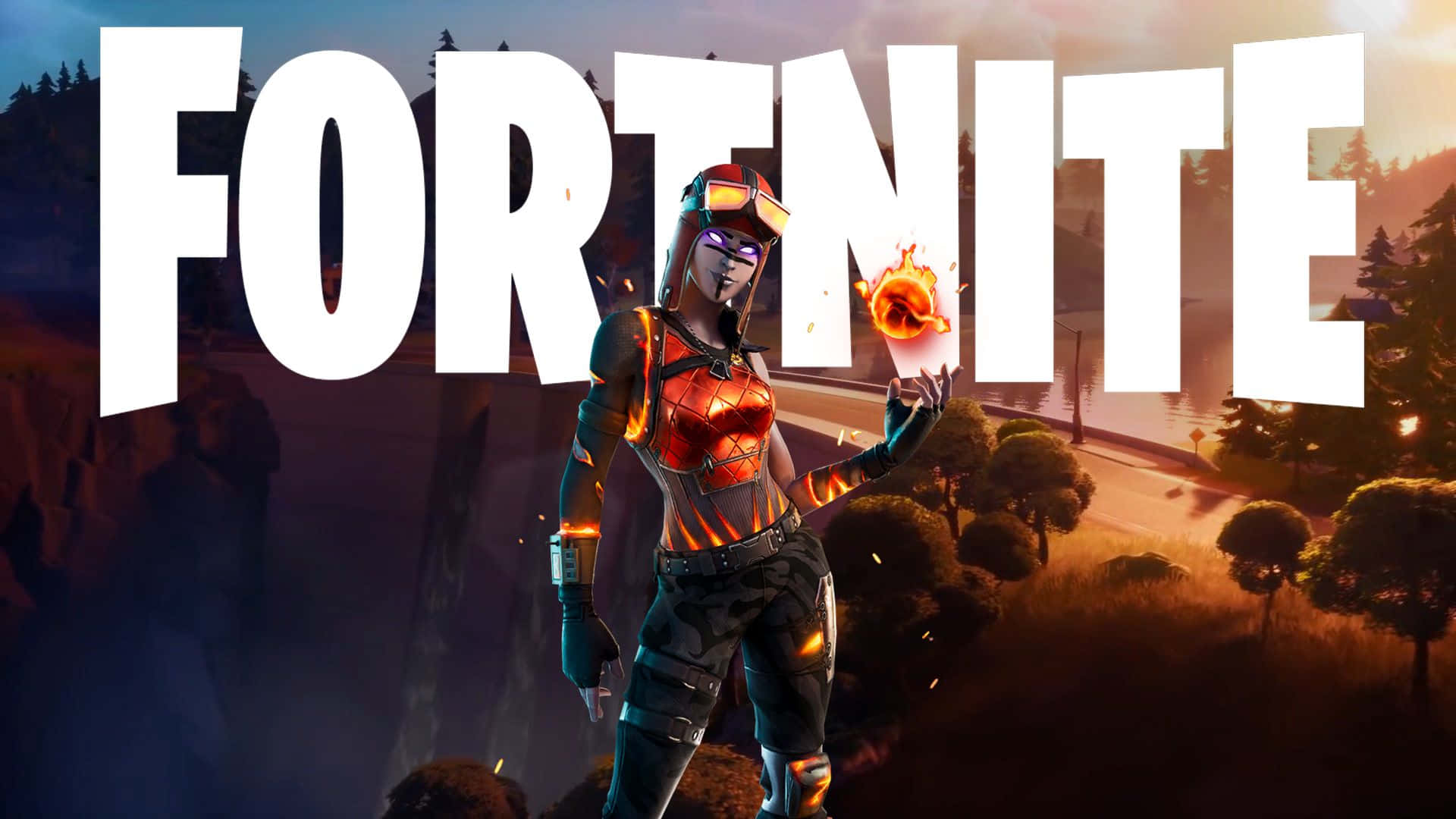 Costumul Blaze Fortnite cu sigla Fortnite Fundal
