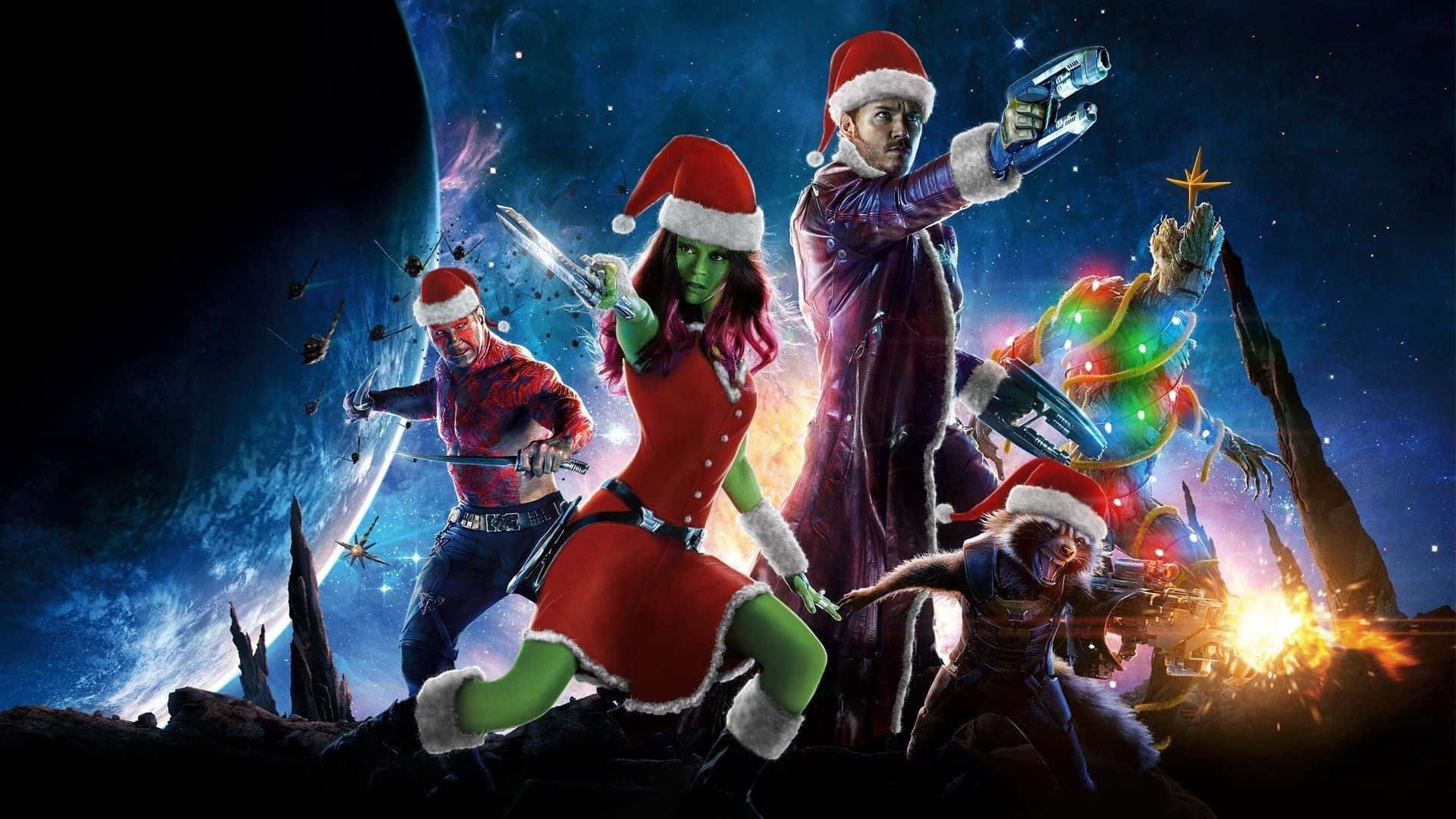 Crăciun Marvel Gardienii Galaxiei Santa Poster Fundal