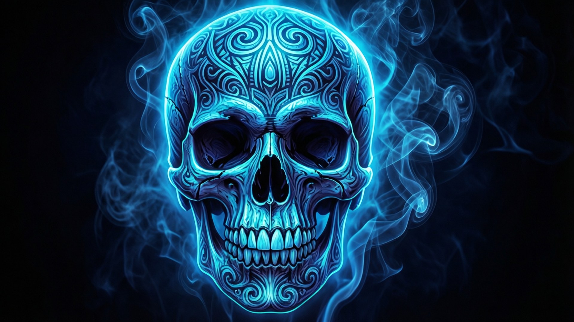 Craniu Neon Albastru Fundal