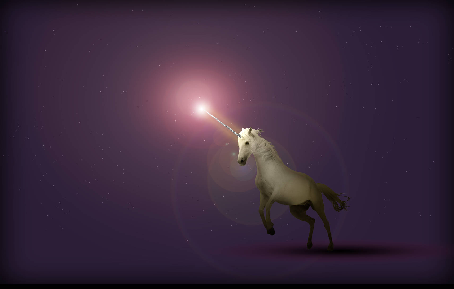 Puterea inorogului cu un corn lung strălucind într-un spațiu violet. Creatură cal magic. — Unicorn Fundal