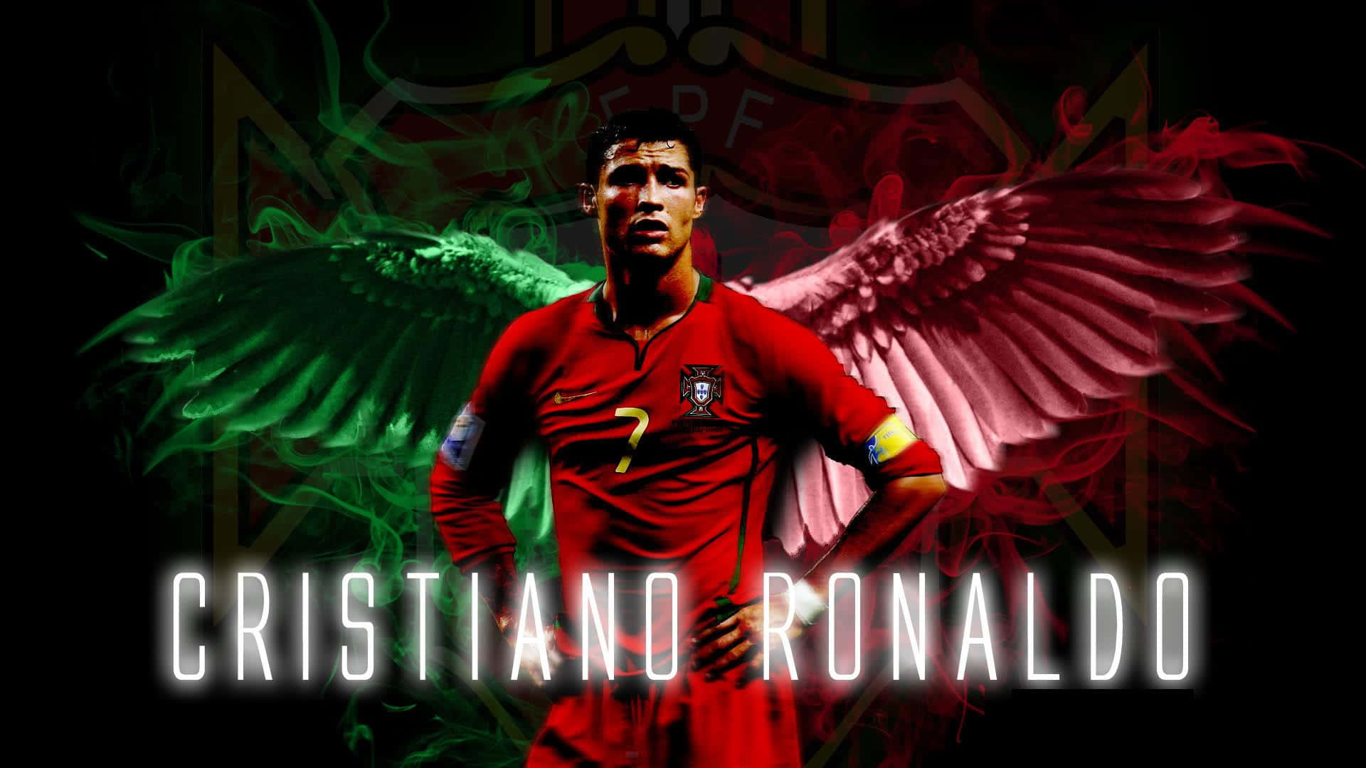 Cristiano Ronaldo în acțiune pe terenul de fotbal Fundal