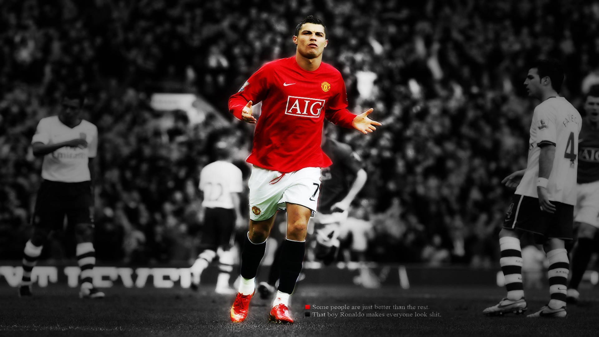 Cristiano Ronaldo în zilele sale cu Manchester United. Fundal