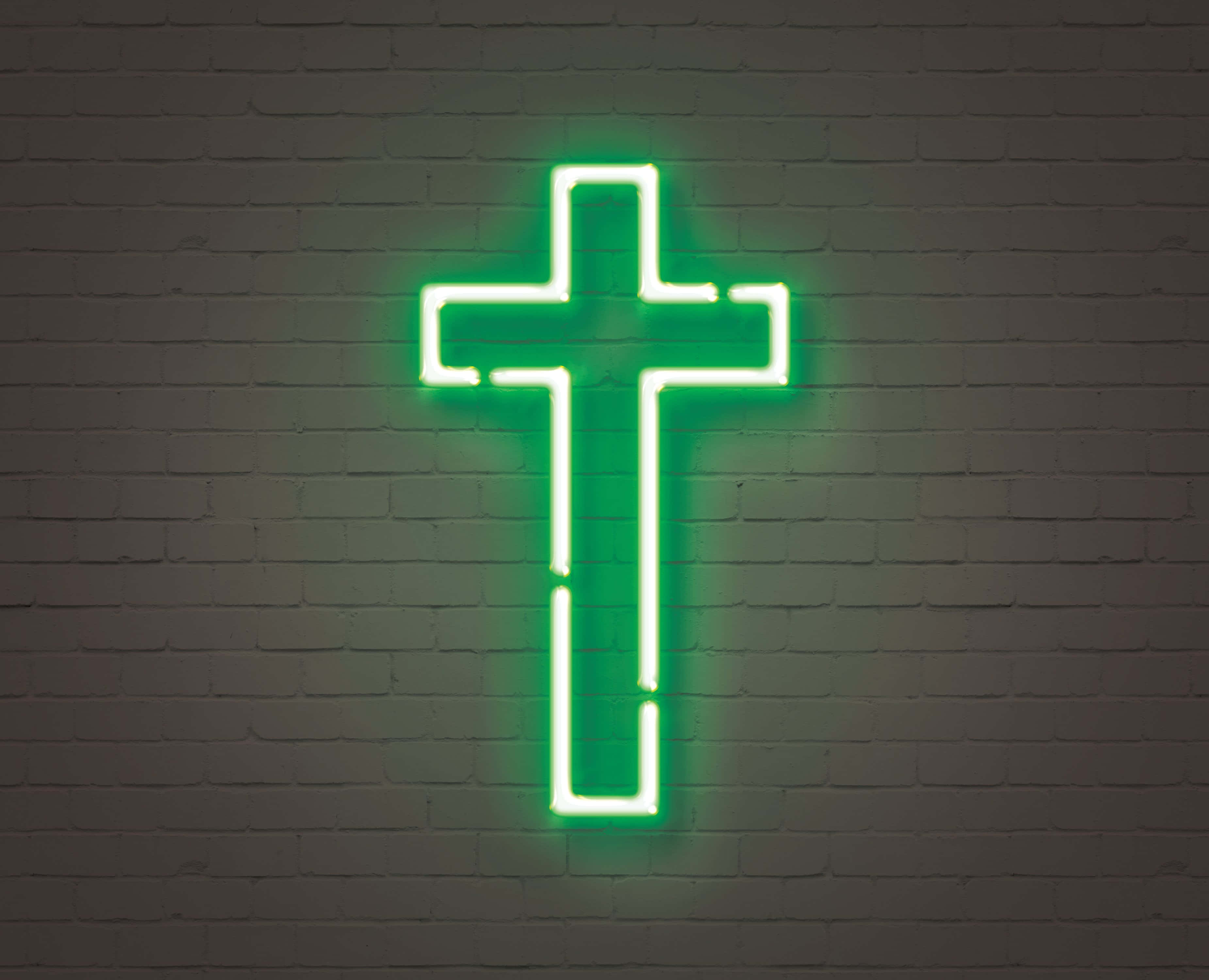 Cruce neon iluminată pe cerul nopții Fundal