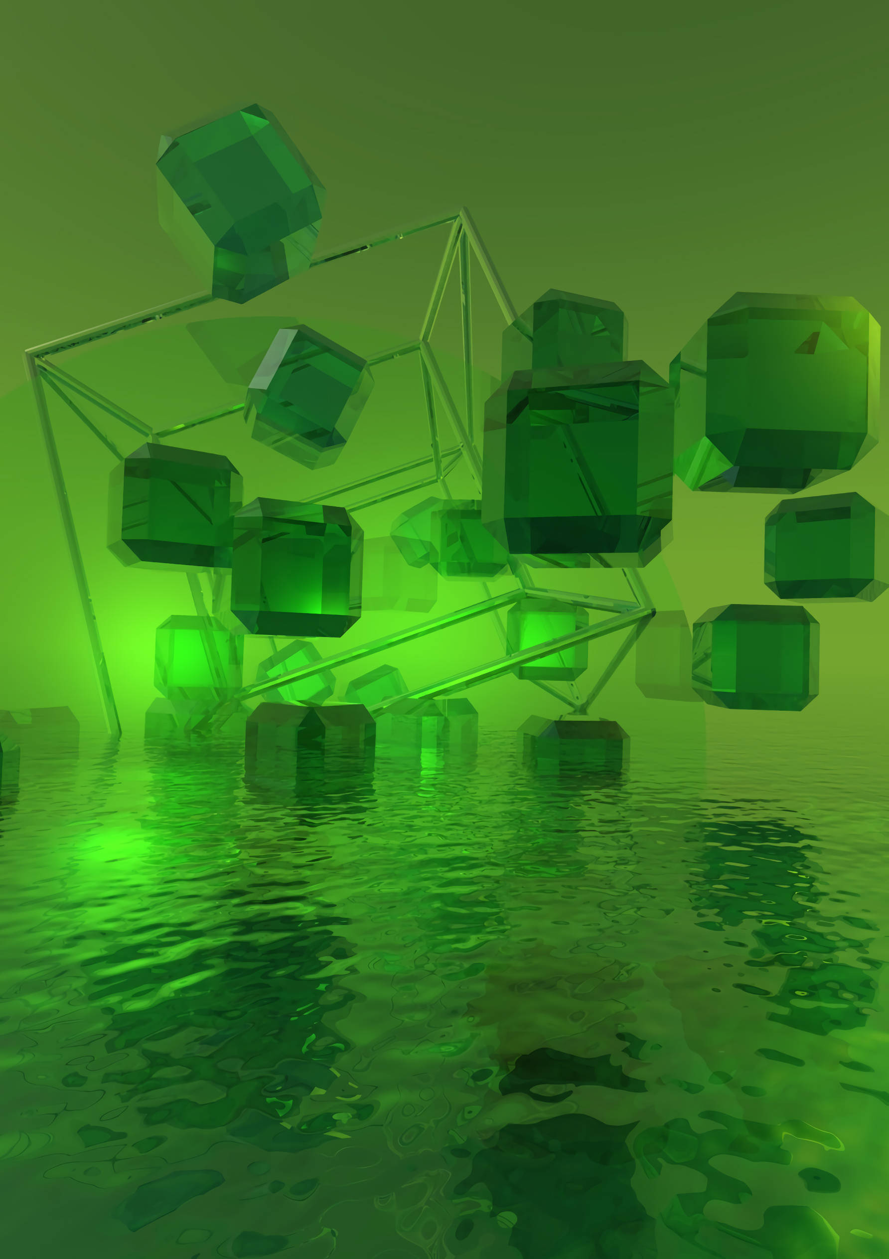Cuburi 3D de Cristal Verde Fundal