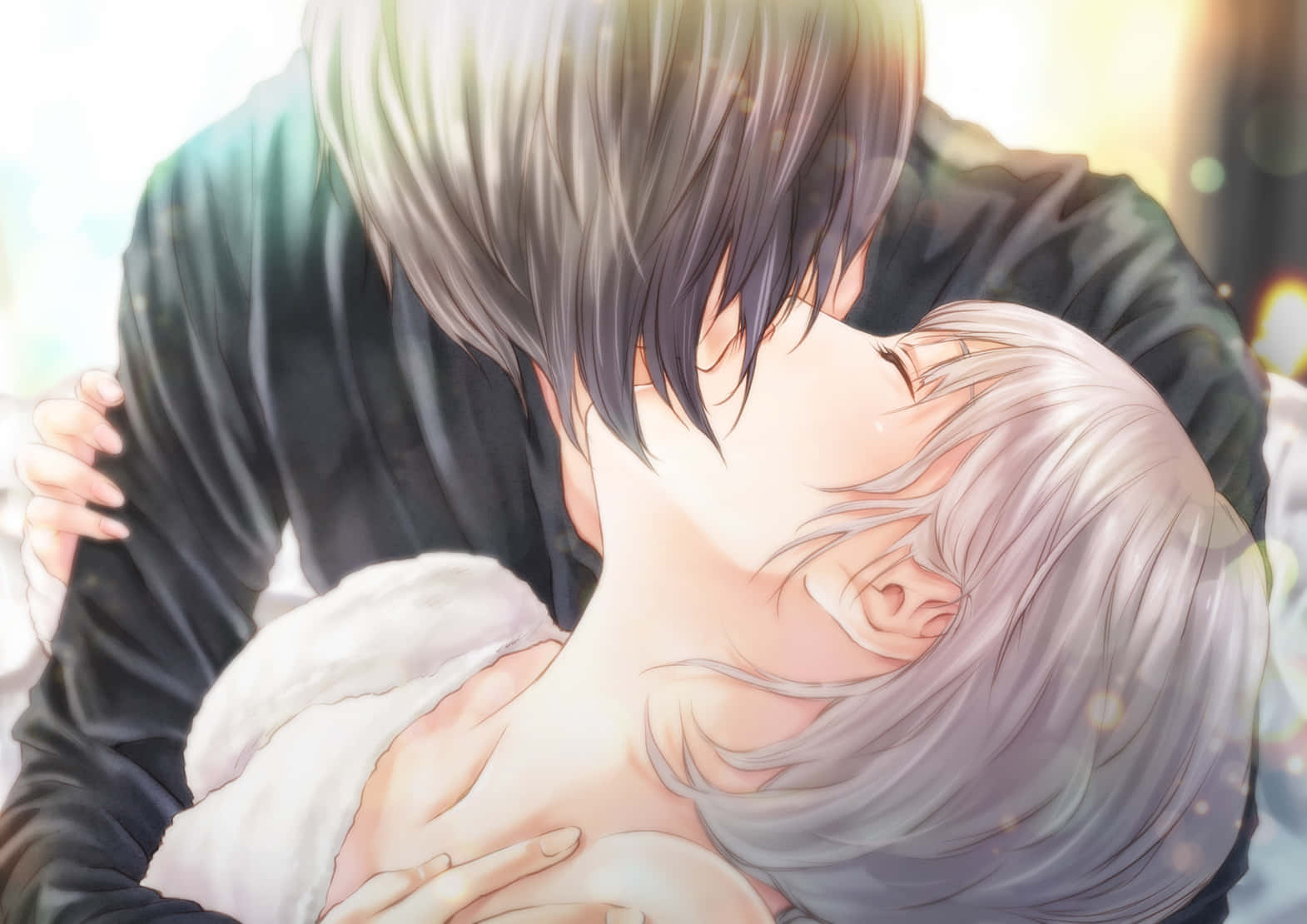 Cuplu anime romantic sărutându-se intim Fundal