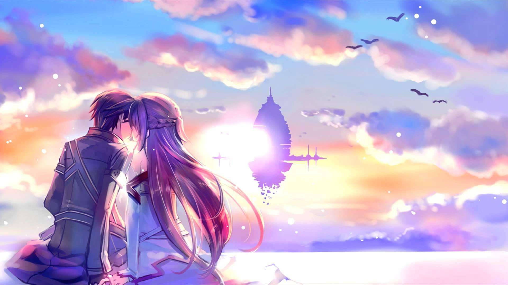 Cuplu Anime Sărutându-se HD Fundal