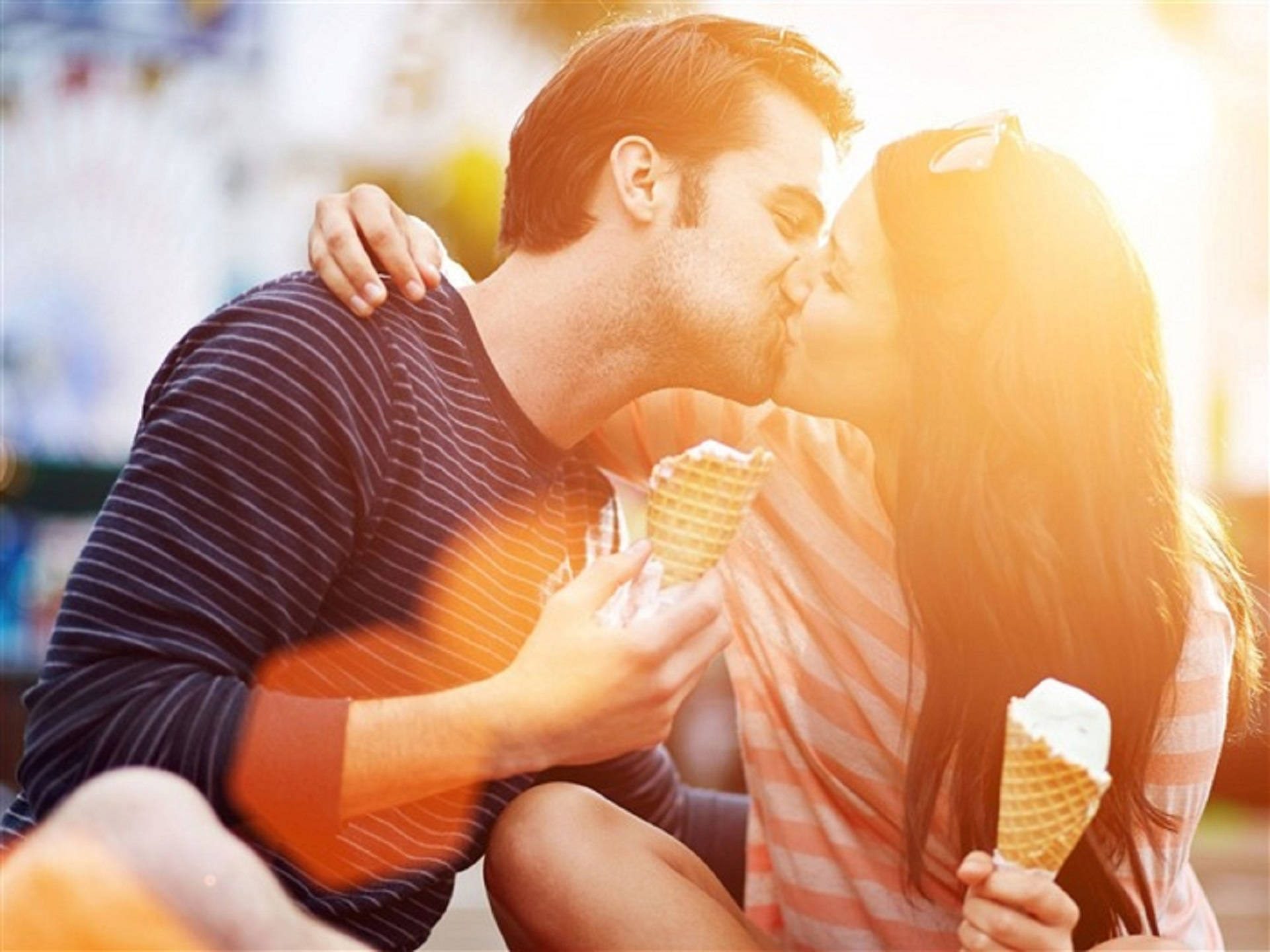 Cuplu cu Înghețată Iubire Romantică Fundal