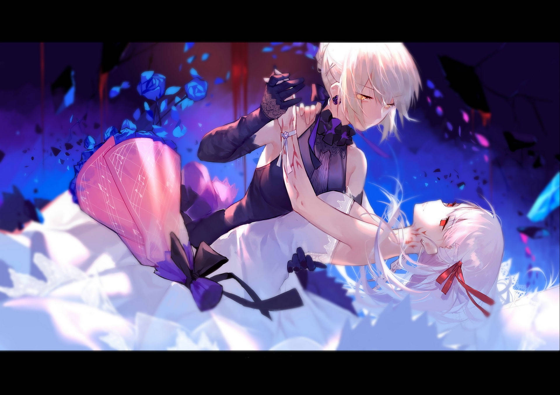 Cuplu Lesbian Dansând Anime Fundal