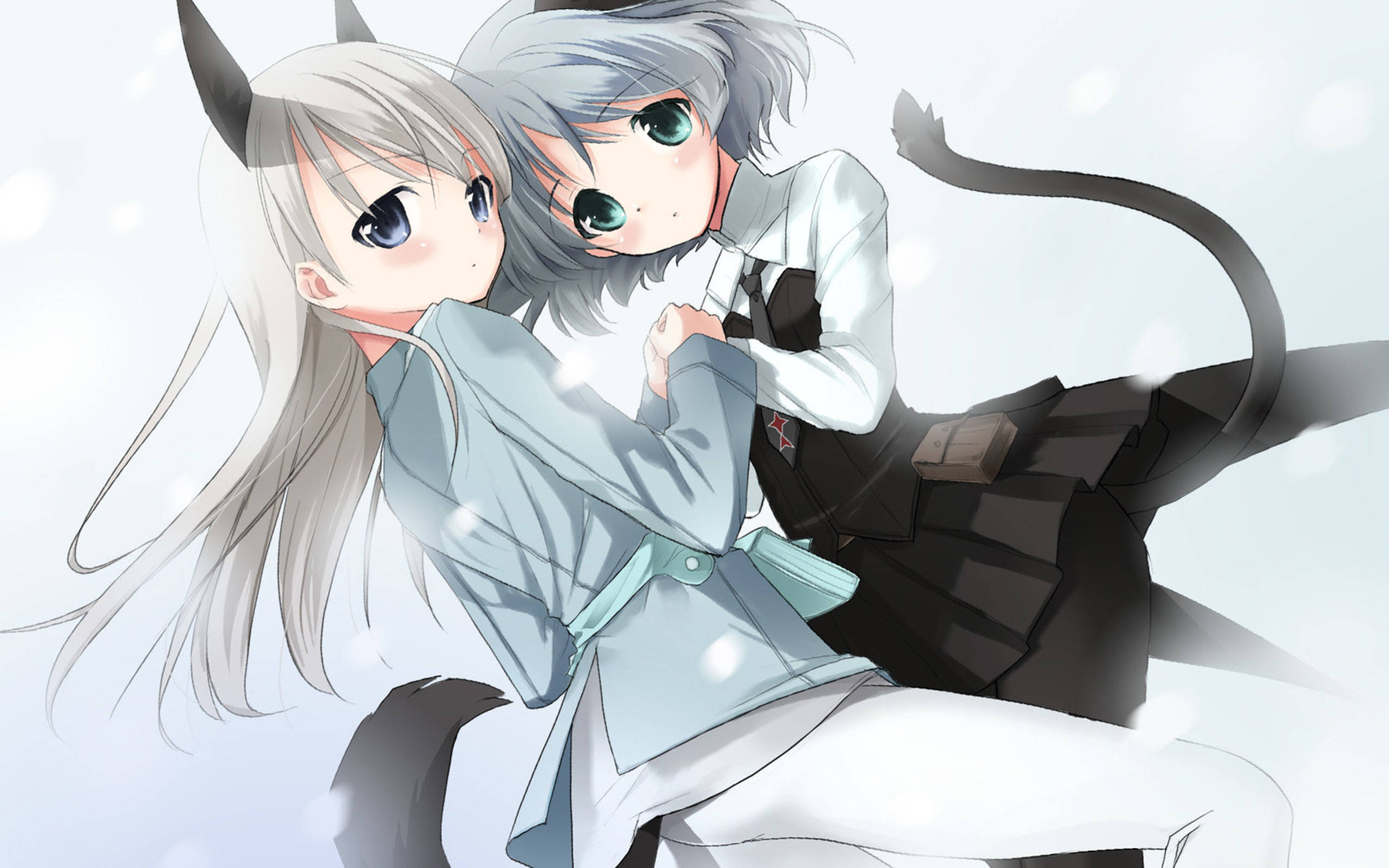 Cuplu Lesbian Pisică Anime Fundal