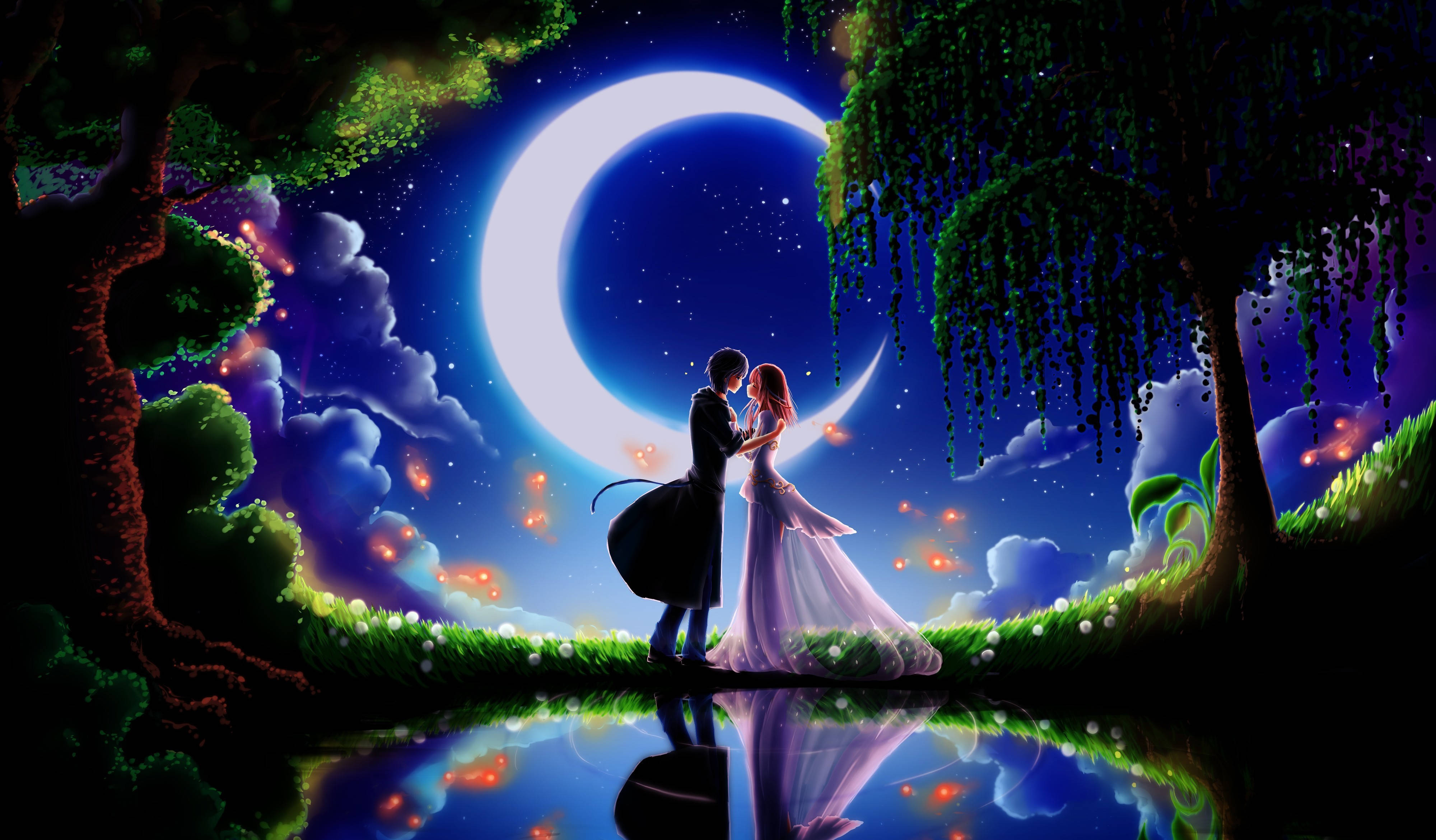 Cuplu romantic anime în 4K Fundal