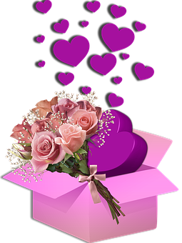 Cutie cadou romantică cu inimi și trandafiri Fundal