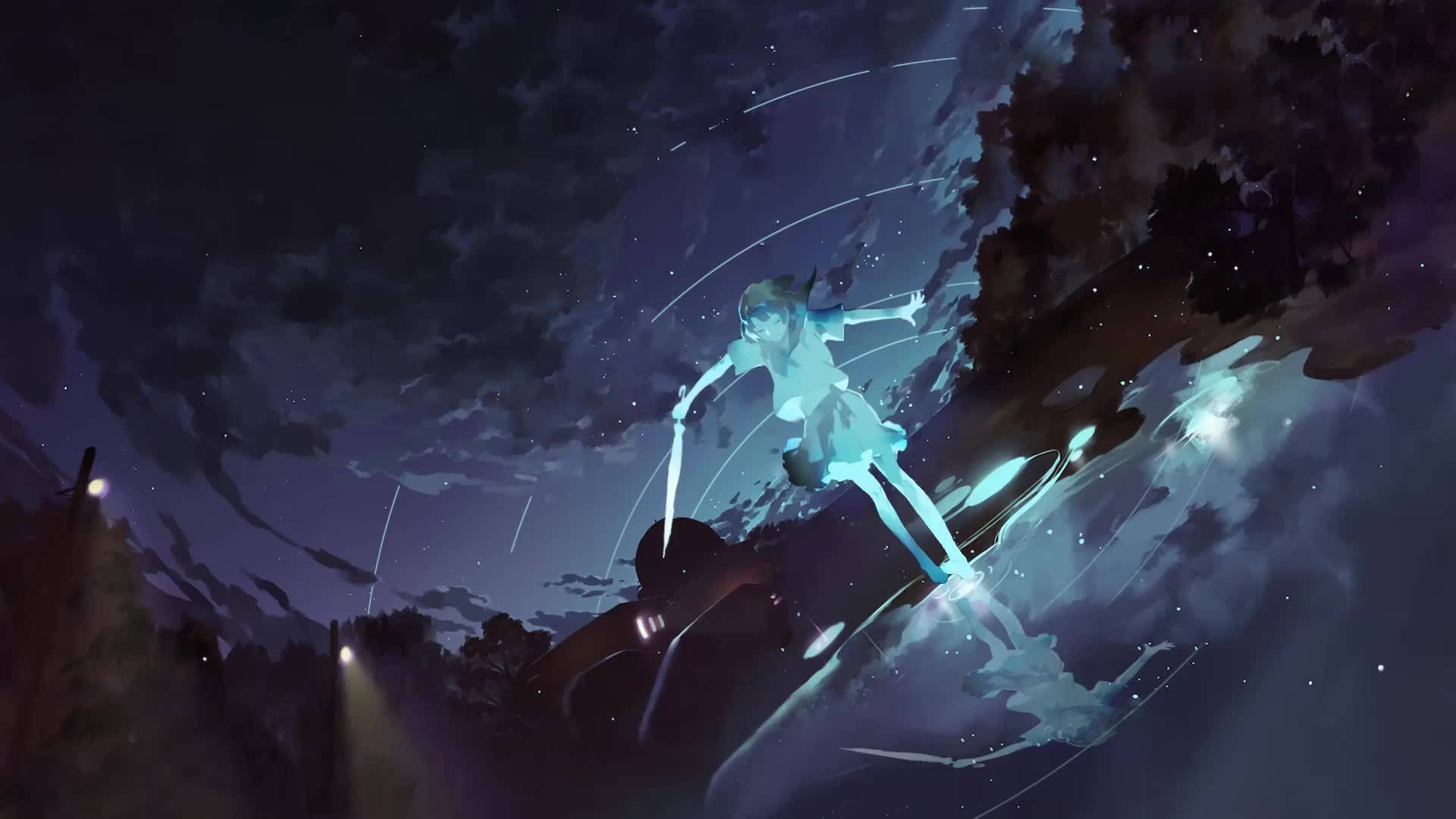 Dans anime strălucitor noaptea Fundal