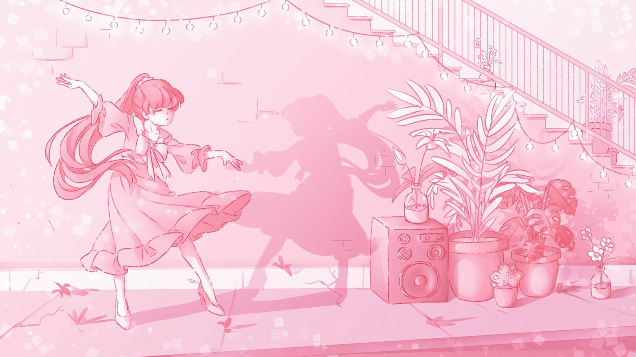 Dansatoare anime aesthetic roz Fundal