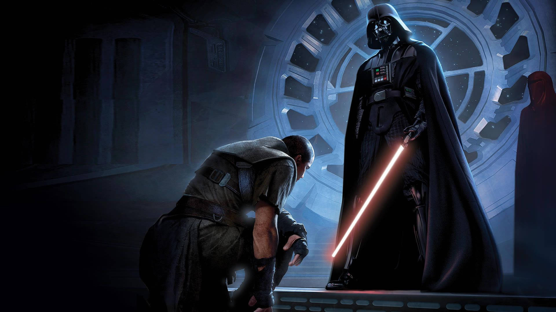 Darth Vader se profilează deasupra unui lightsaber Fundal