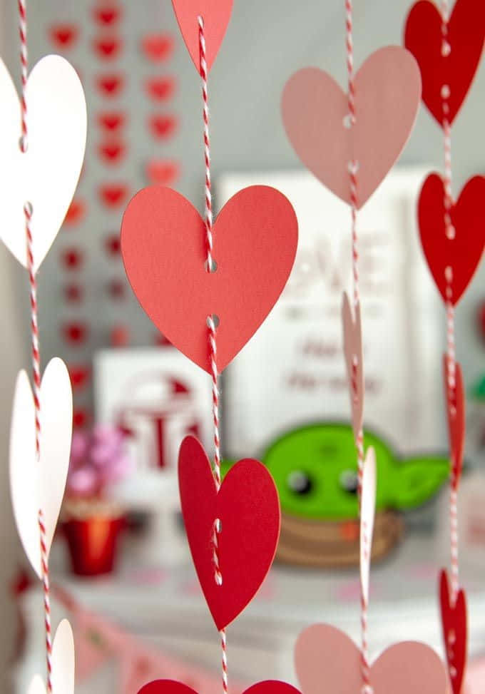 Decoratiuni de Valentine cu inimioare de hartie Fundal