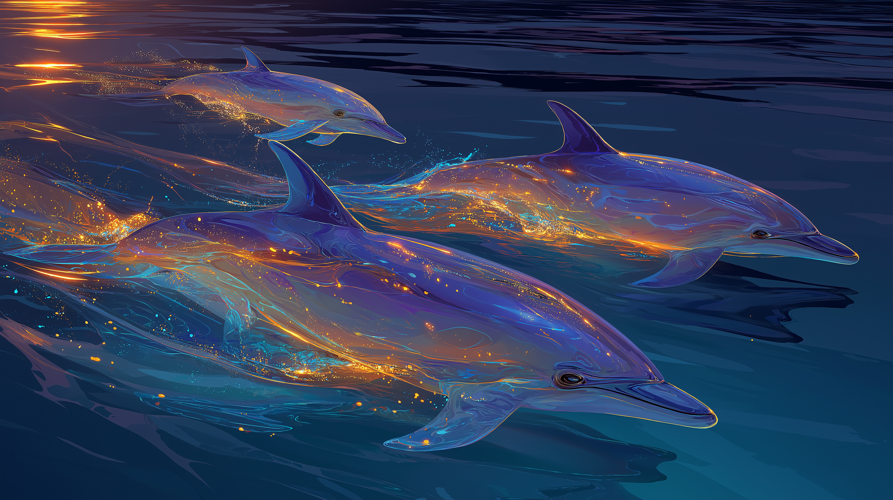 Delfini în Ape Bioluminescente Fundal
