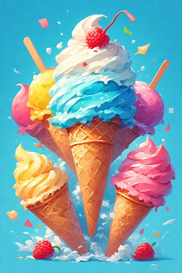Deliciu Colorat cu Înghețată Jucăușă de Vară 4K Fundal