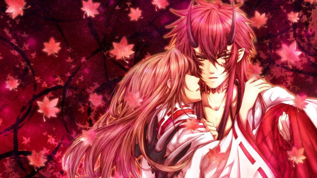 Demon Anime cu Păr Roșu Fundal