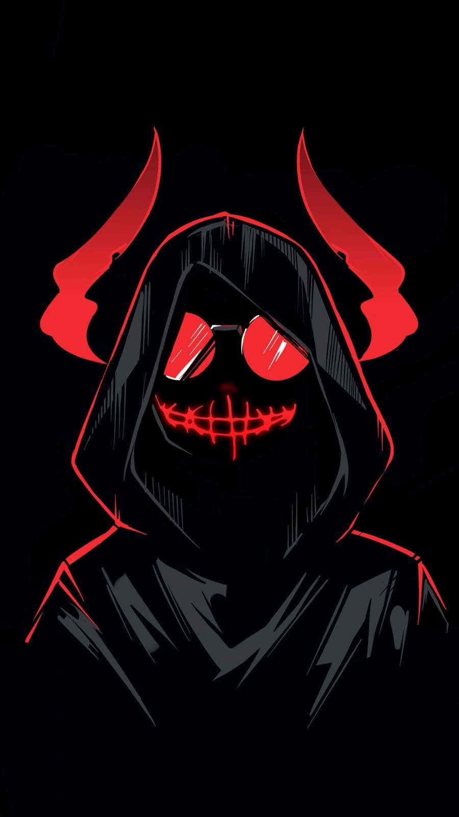 Demon anime înfricoșător cu coarne roșii Fundal
