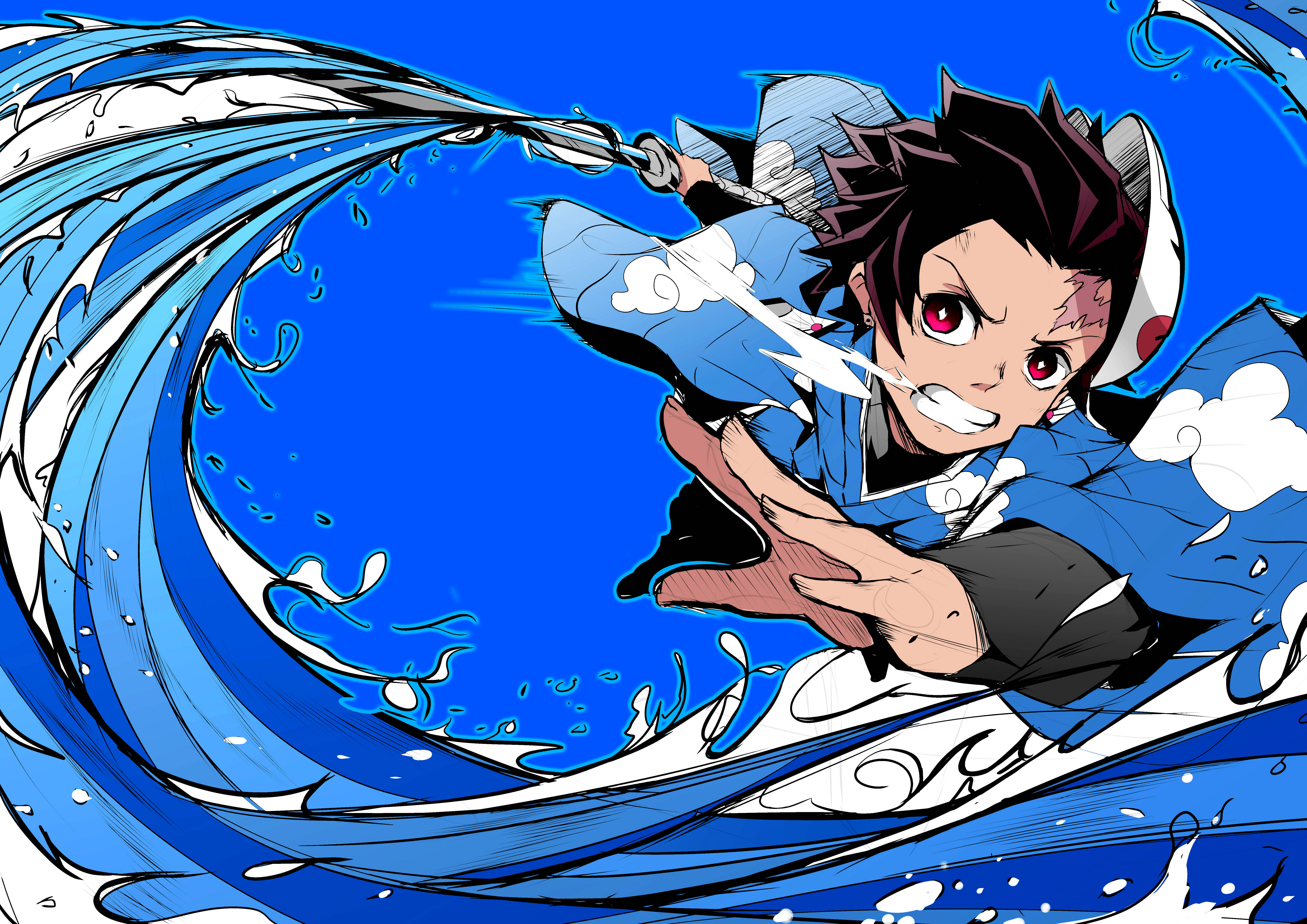 Demon Slayer 4K Tanjiro Albastru Fundal