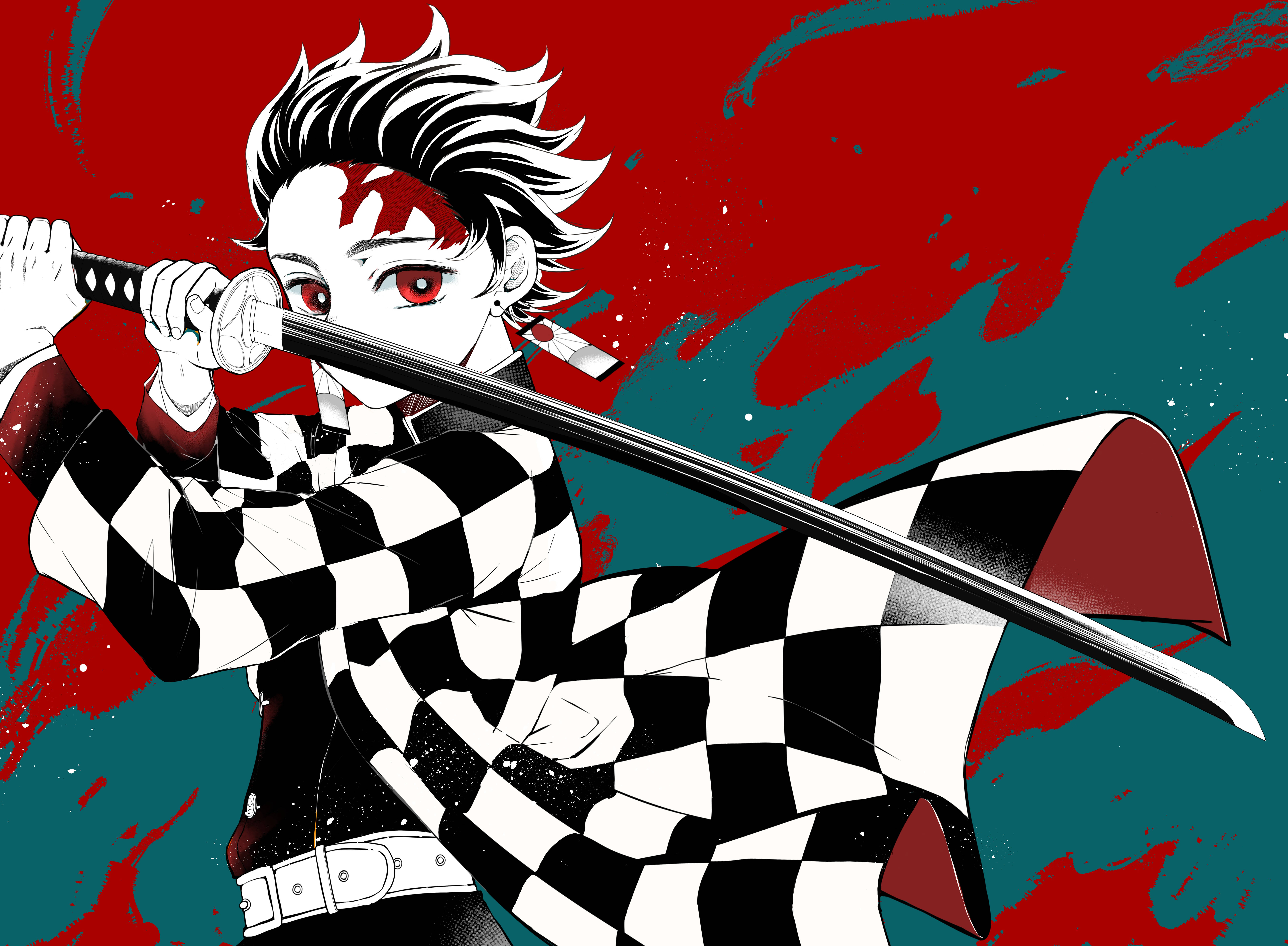 Demon Slayer 4K Tanjiro Verde Fundal