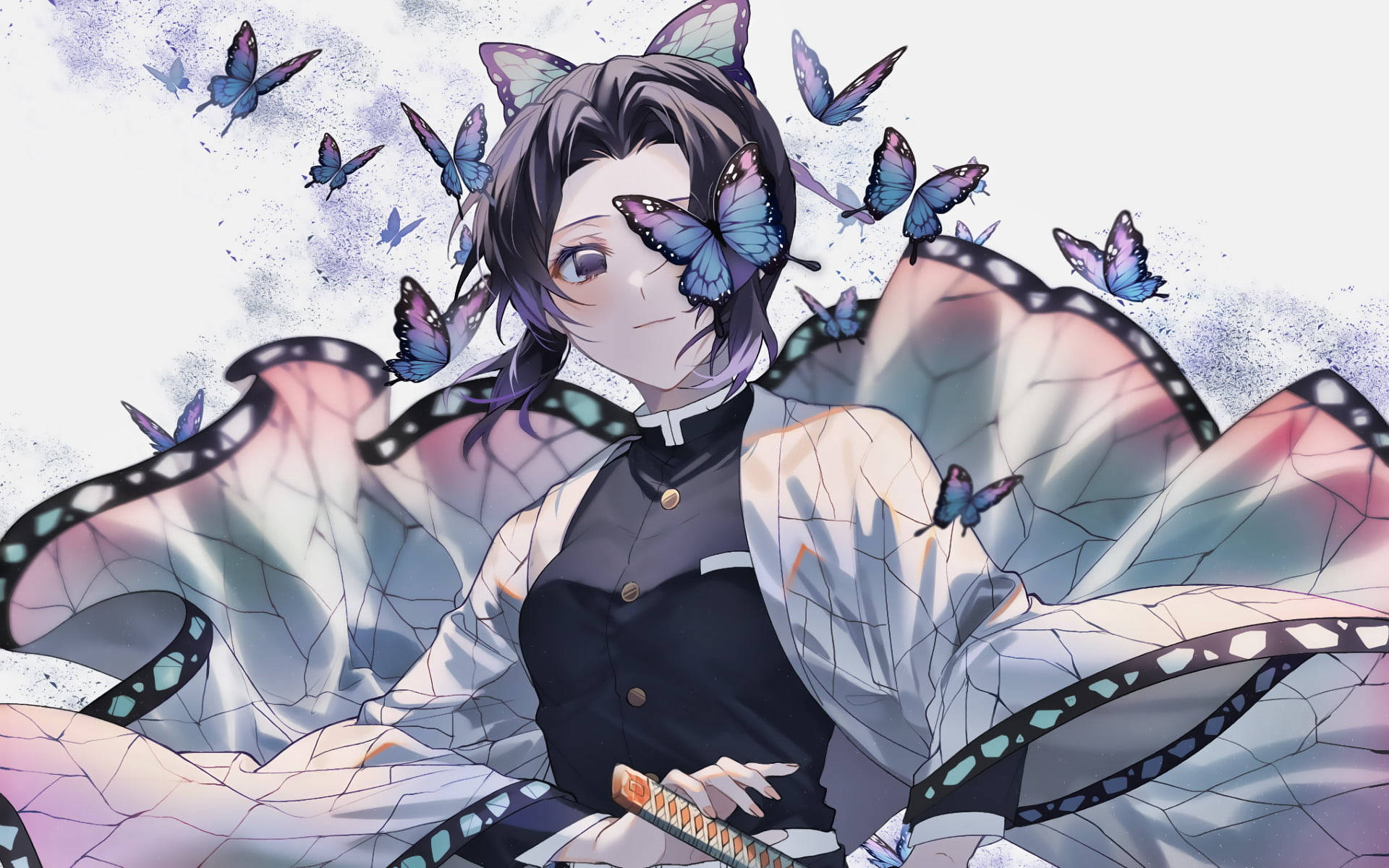 Demon Slayer Fluturi Violet și Albaștri Shinobu PFP Fundal