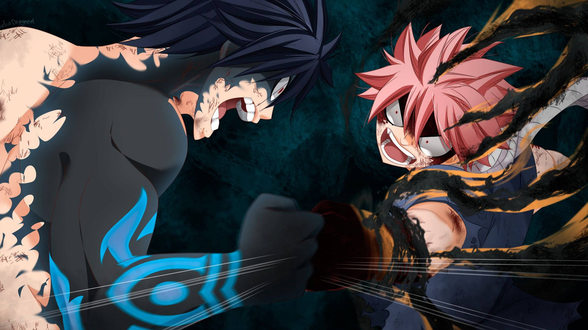 Demon Slayer Natsu luptând curajos cu Gray Fundal