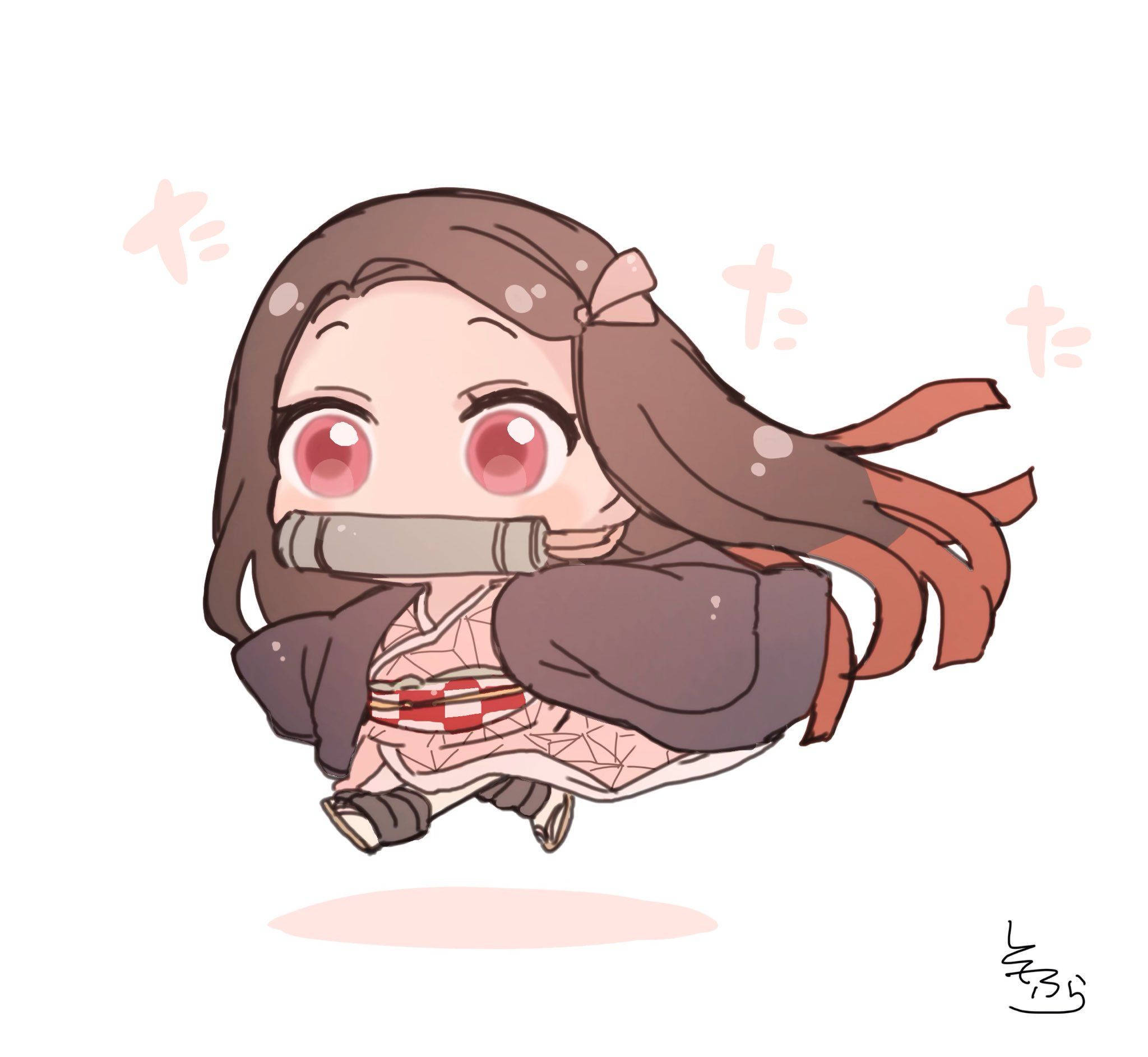 Demon Slayer Nezuko Versiune Mică și Drăguță Fundal