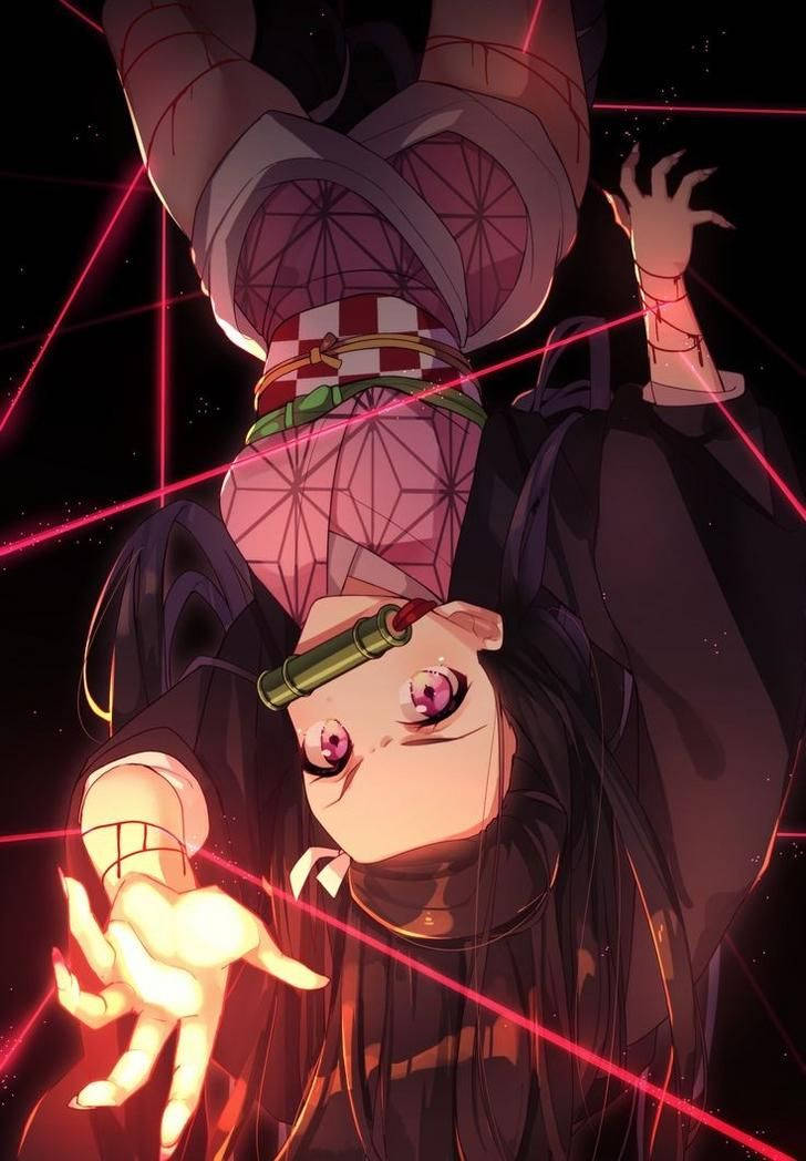Demon Slayer Nezuko străpunsă de fir roșu Fundal