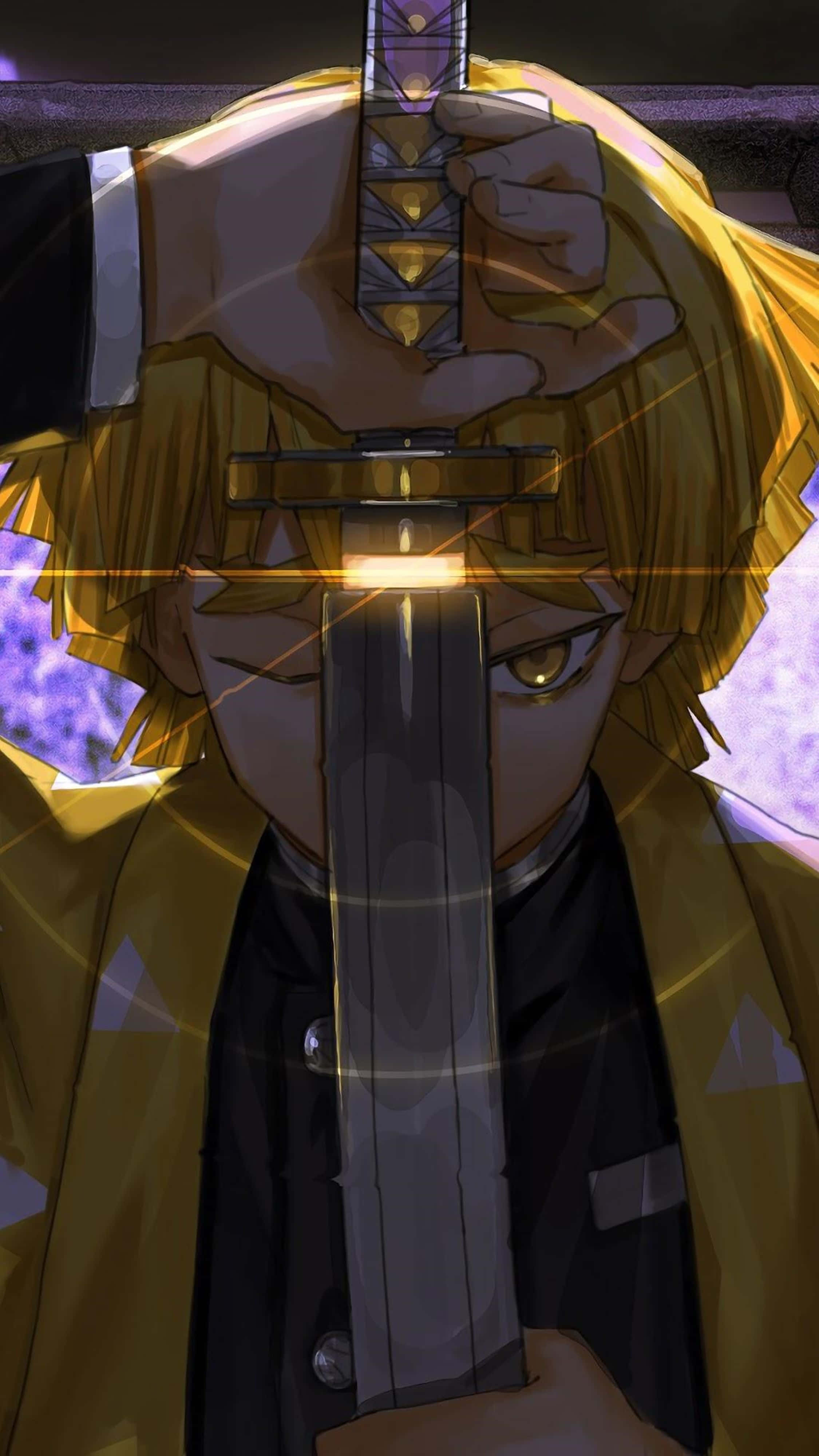 Demon Slayer Zenitsu cu o sabie 4K Fundal